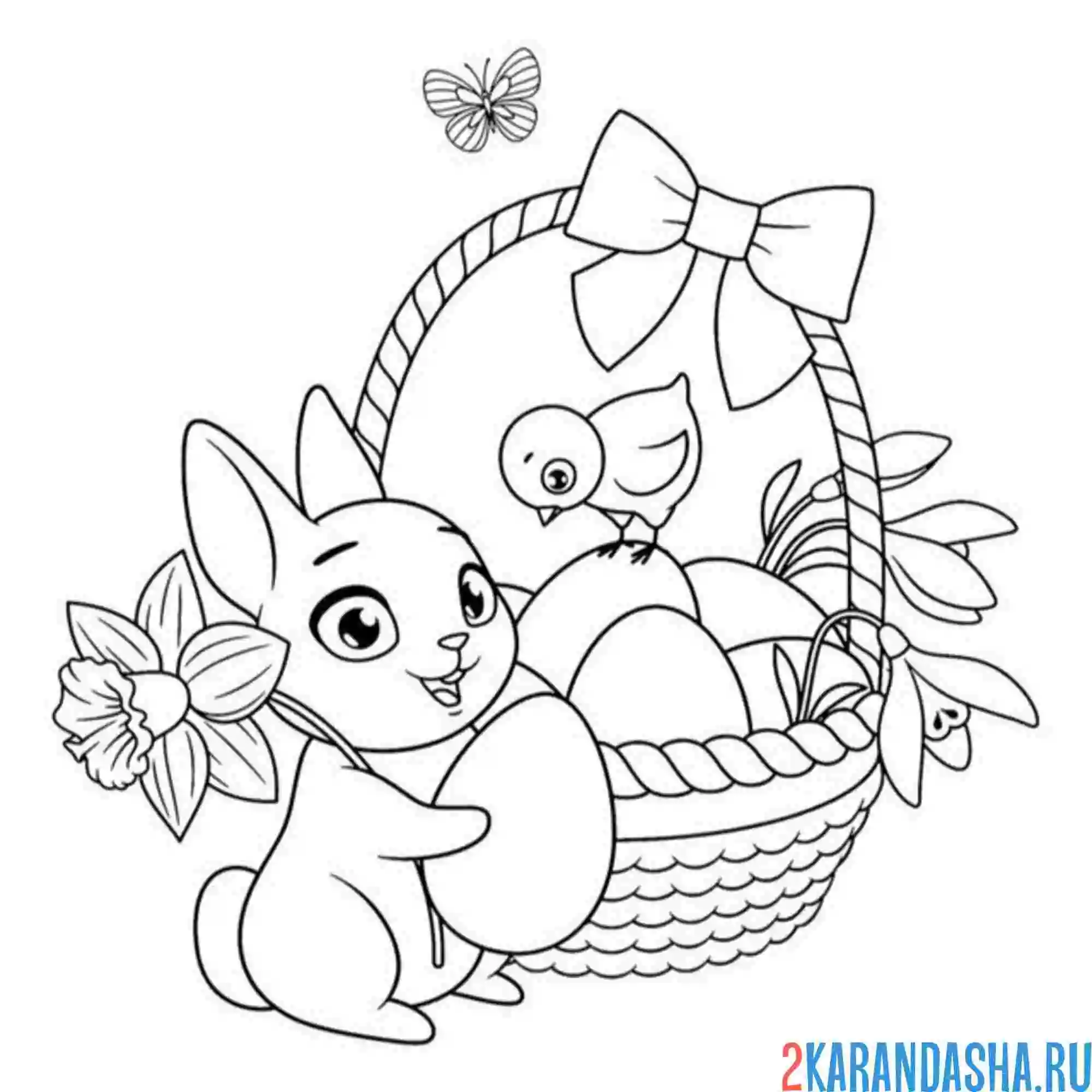 Раскраска подснежники и зайчик на пасху