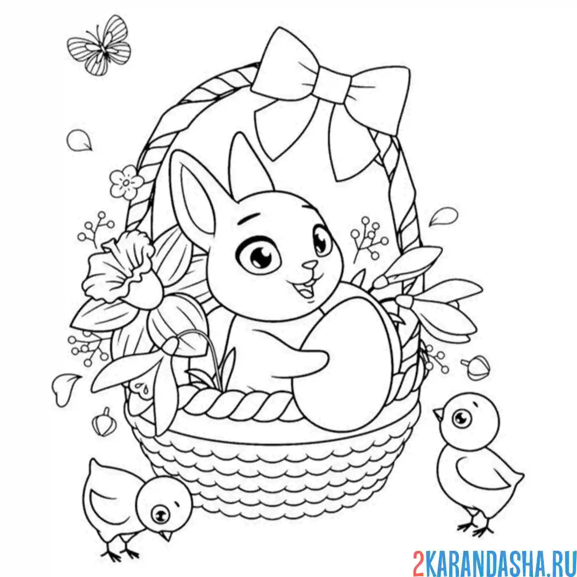 Раскраска зайчик пасхальный и подснежники