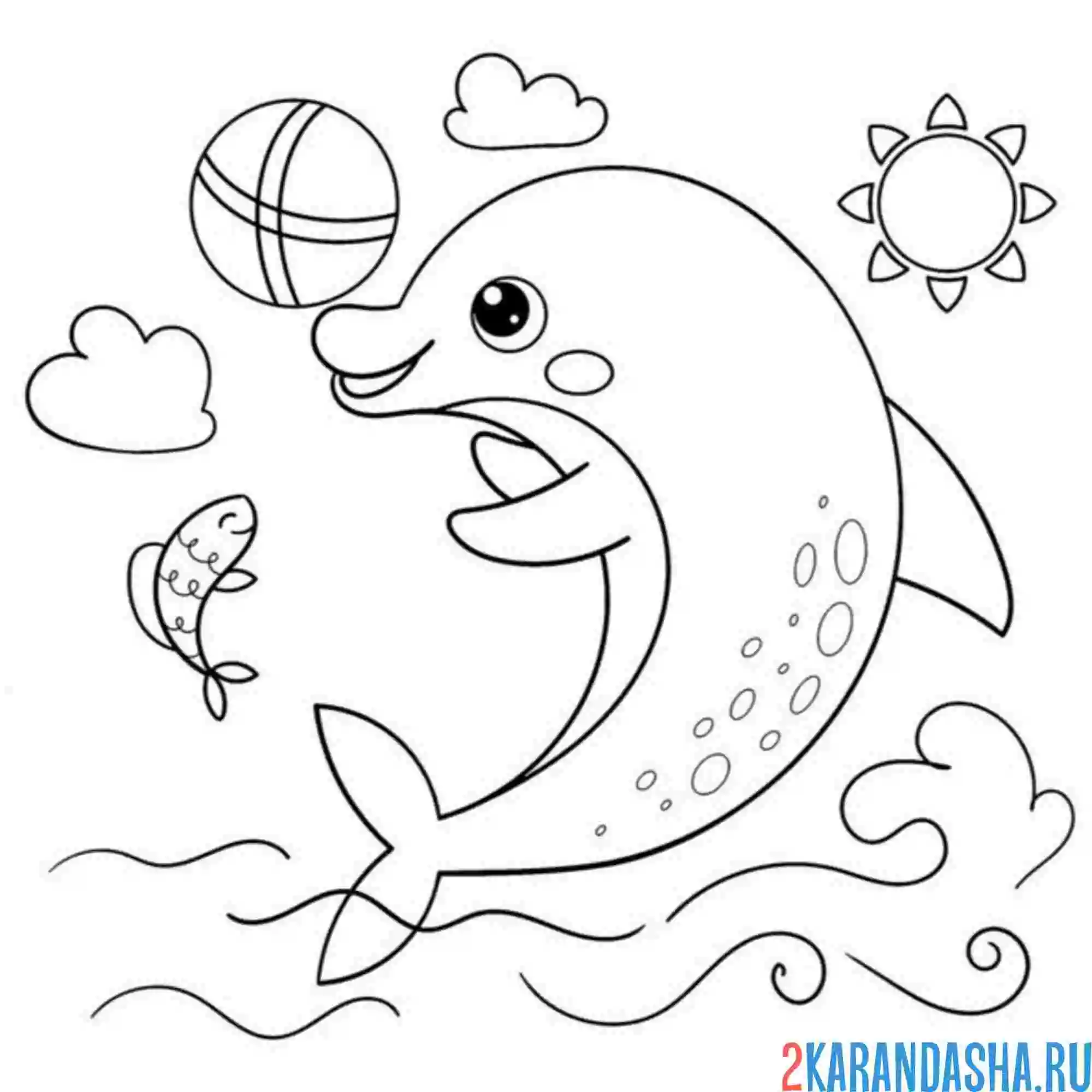 Раскраска дельфин и солнечное море