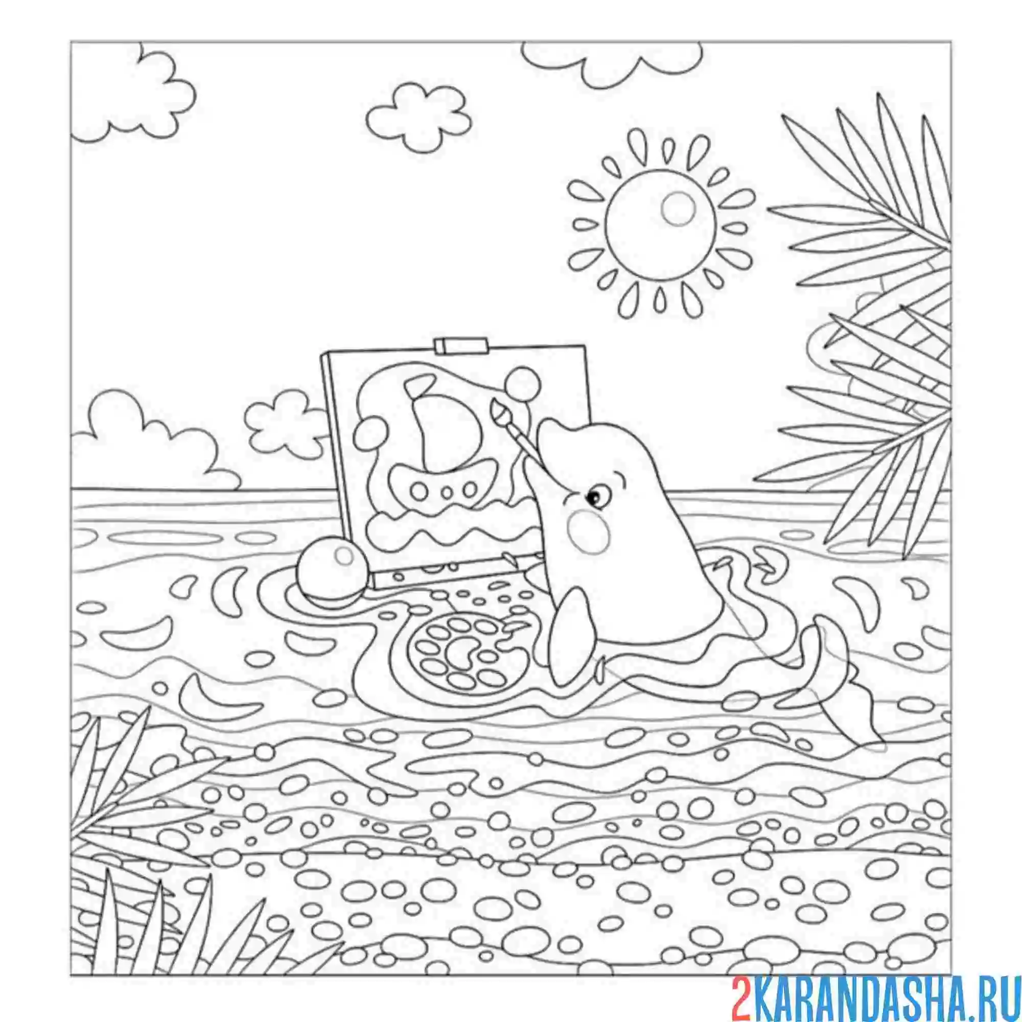 Раскраска дельфин рисует