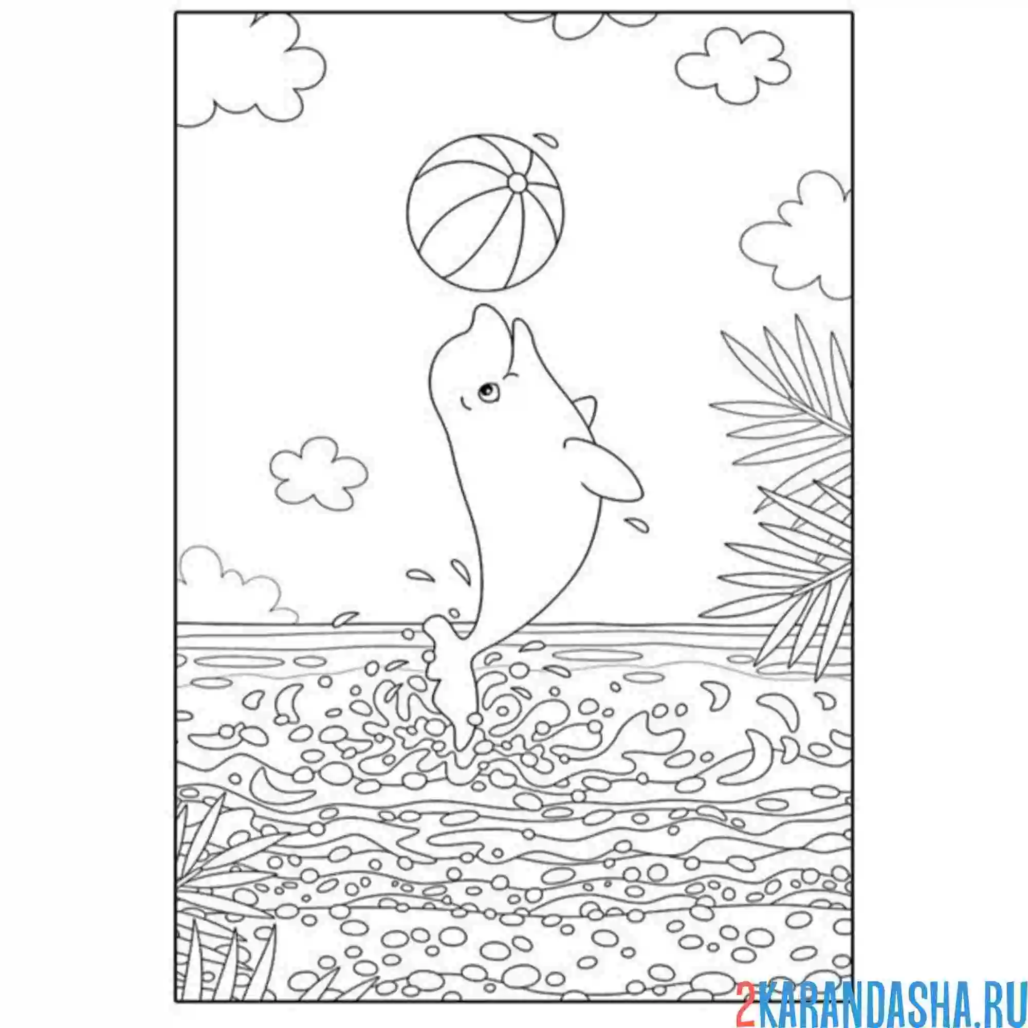 Раскраска дельфин на свободе играет
