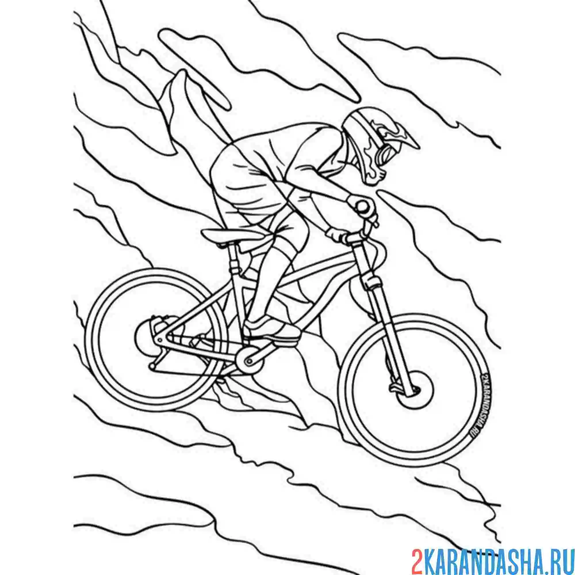 Раскраска профессиональное катание на горном велосипеде