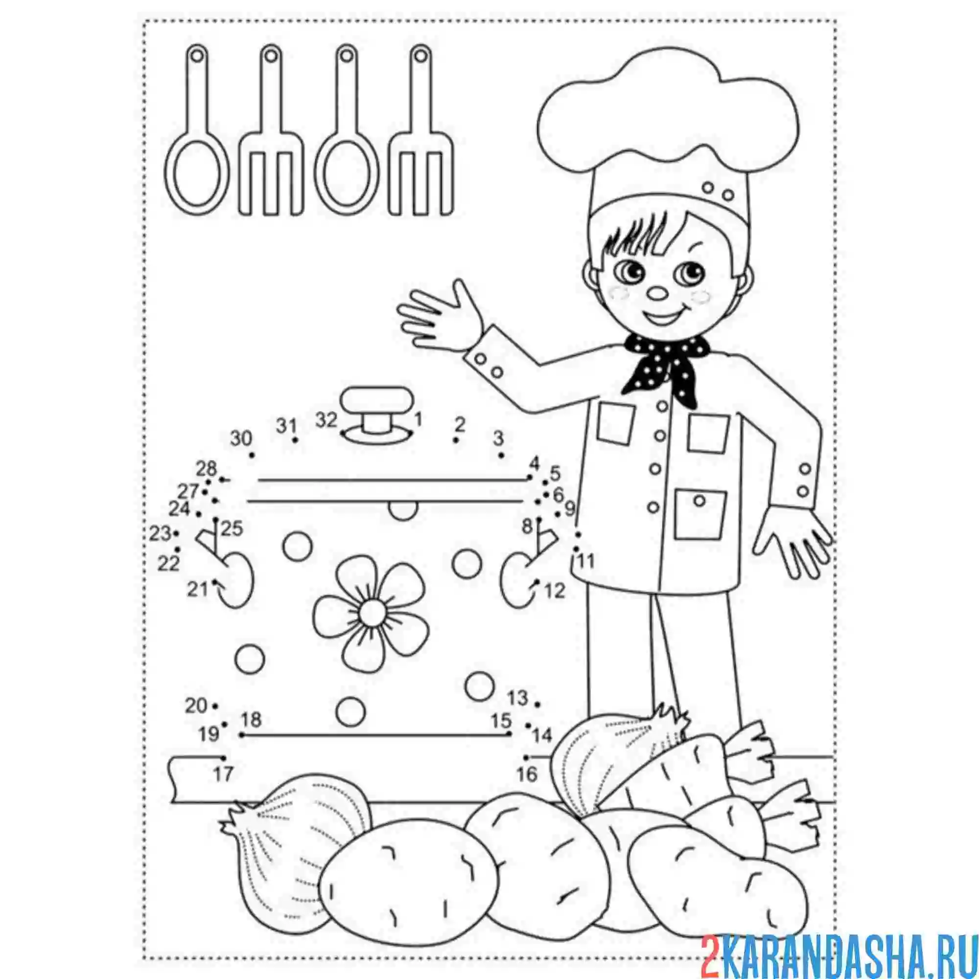 Раскраска повар на кухне суп