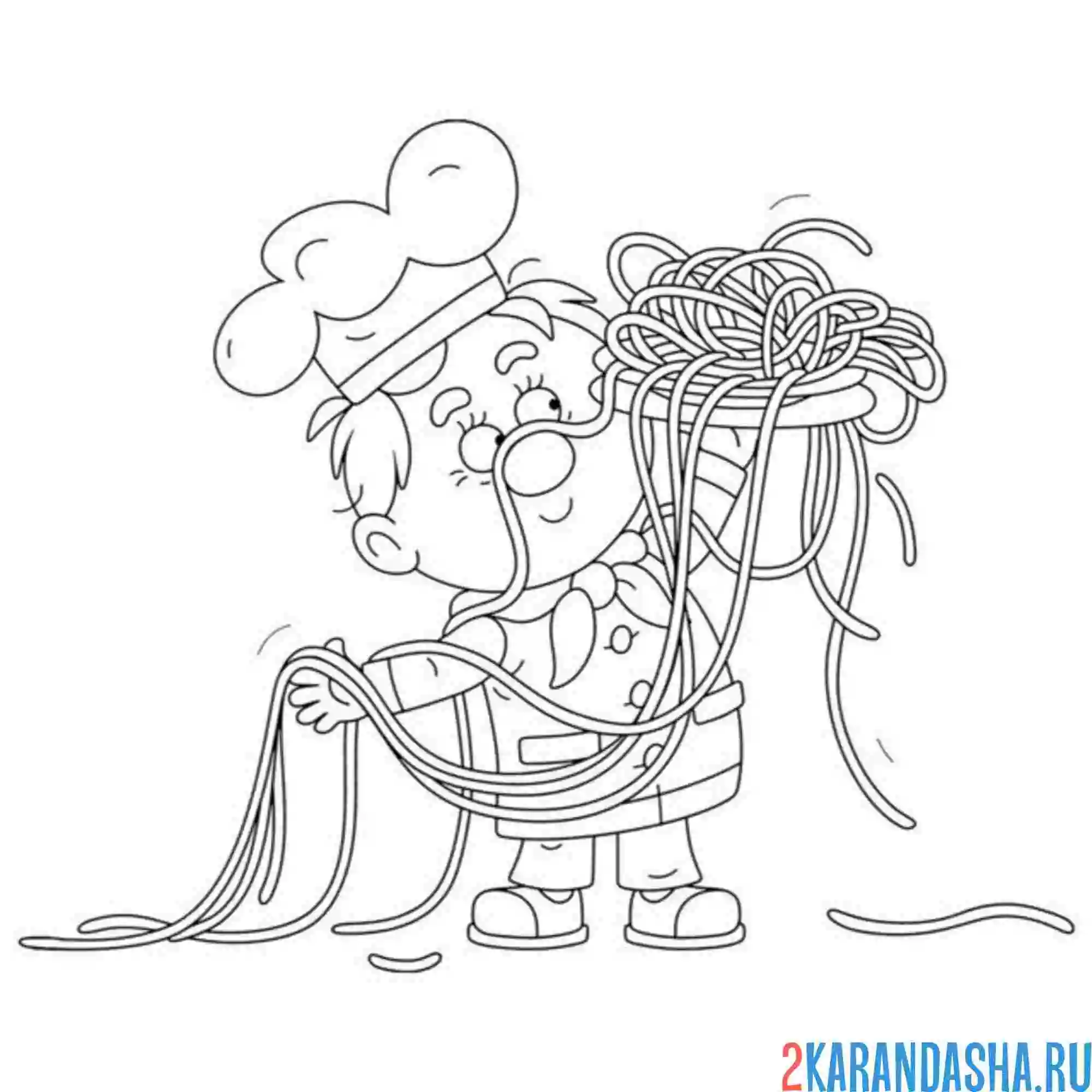 Раскраска итальянский повар и спагетти