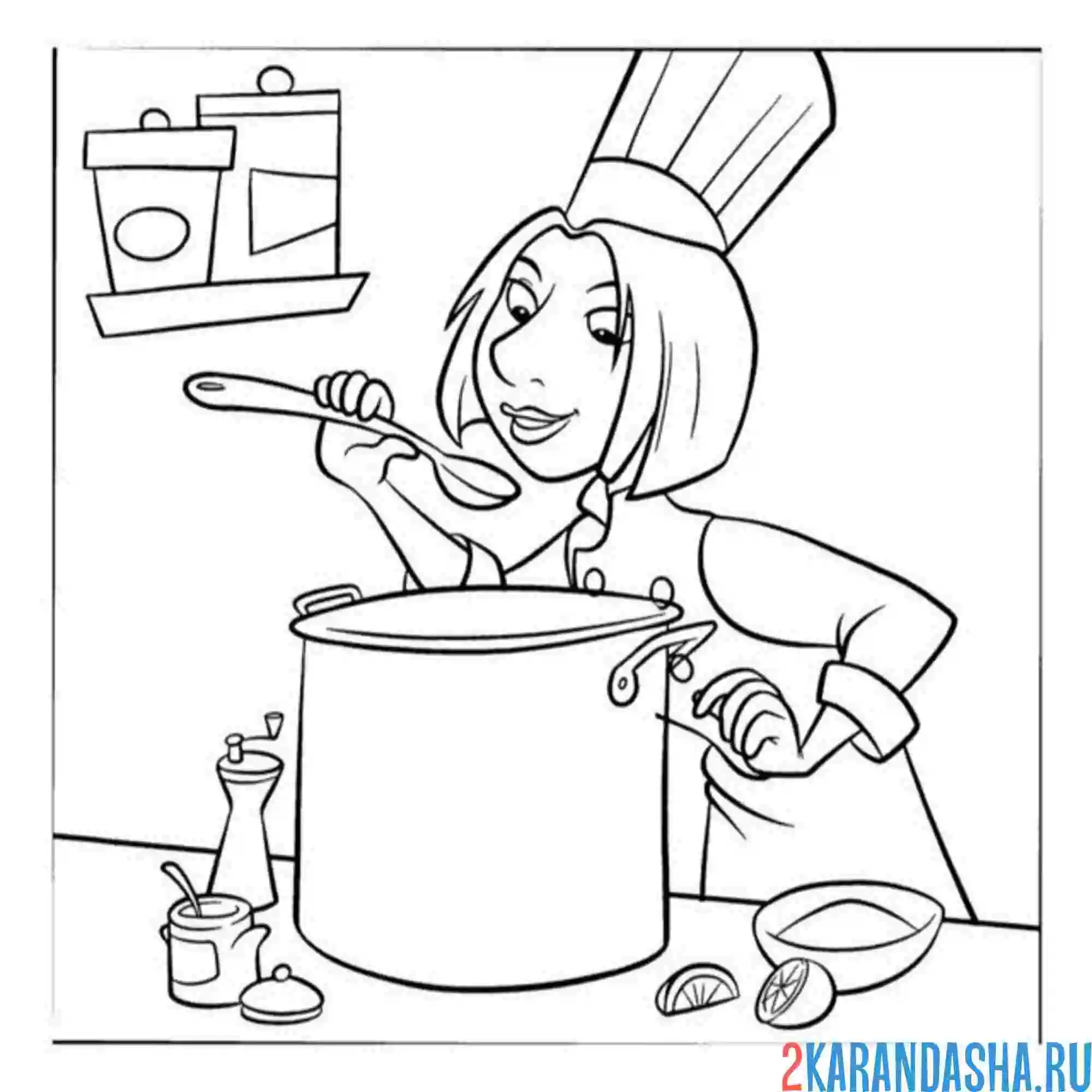 Раскраска девушка-повар
