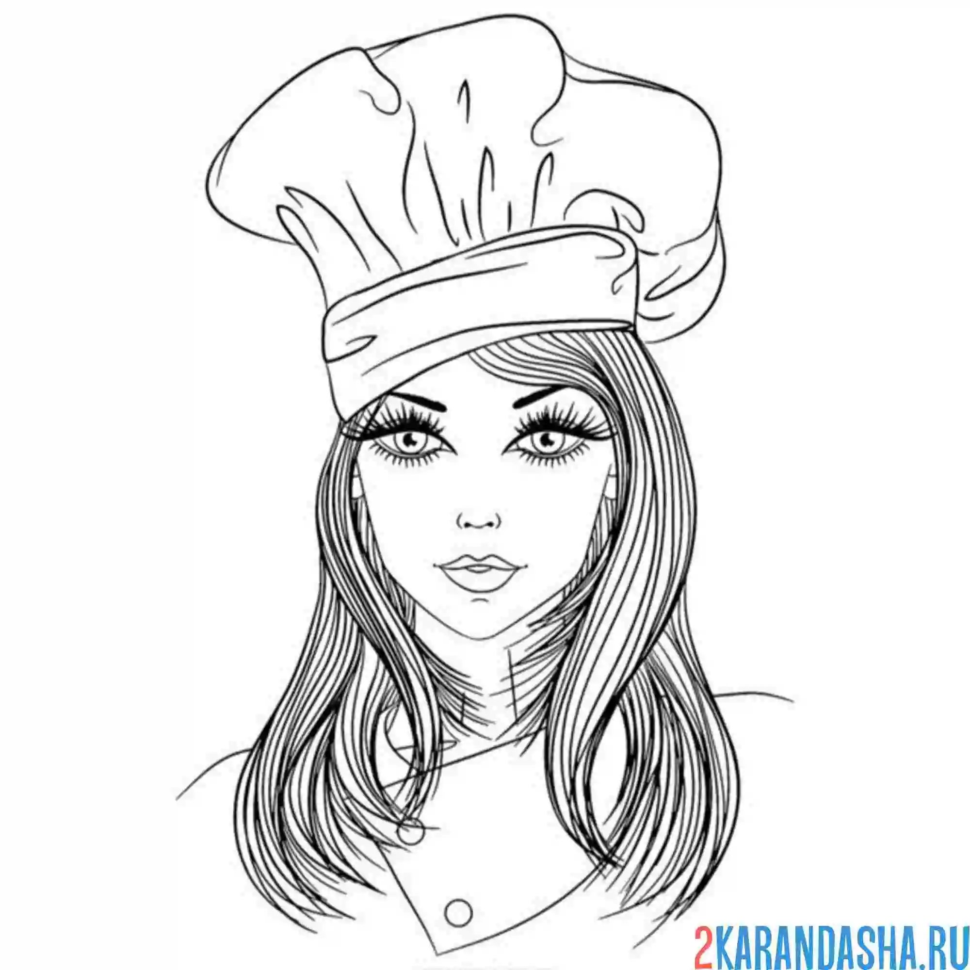 Раскраска девушка в колпаке повара