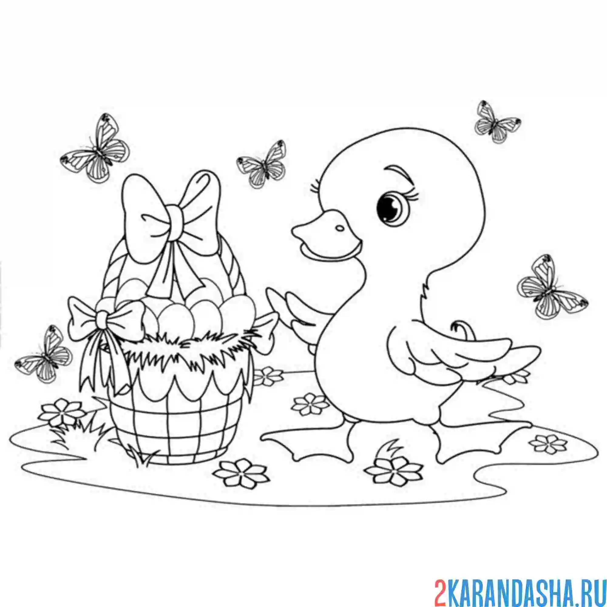 Раскраска уточка и корзинка