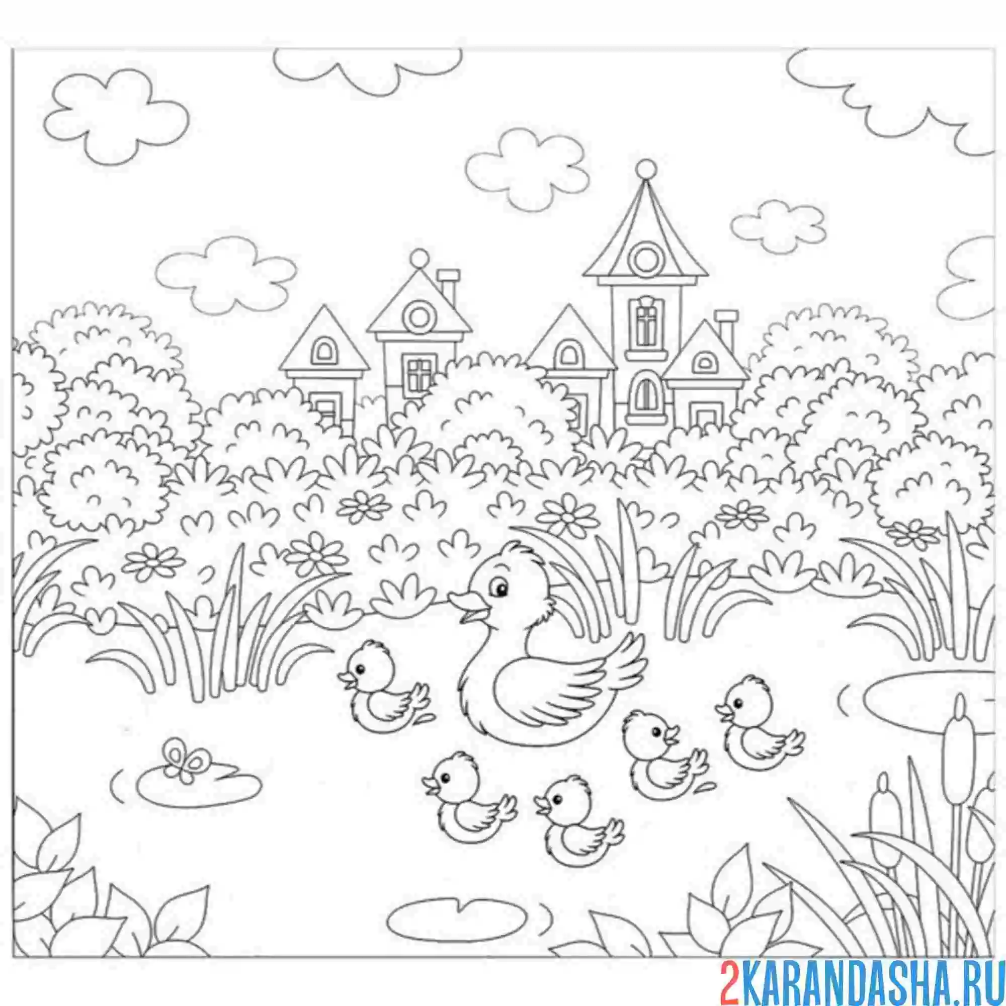 Раскраска утки в пруду