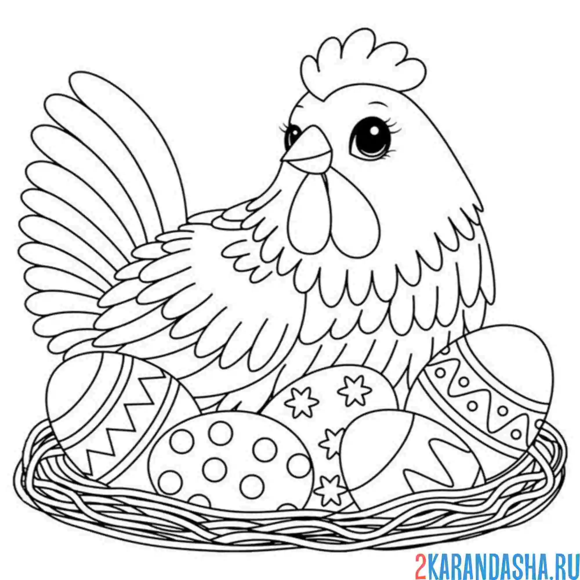Раскраска курица и крашенные яйца