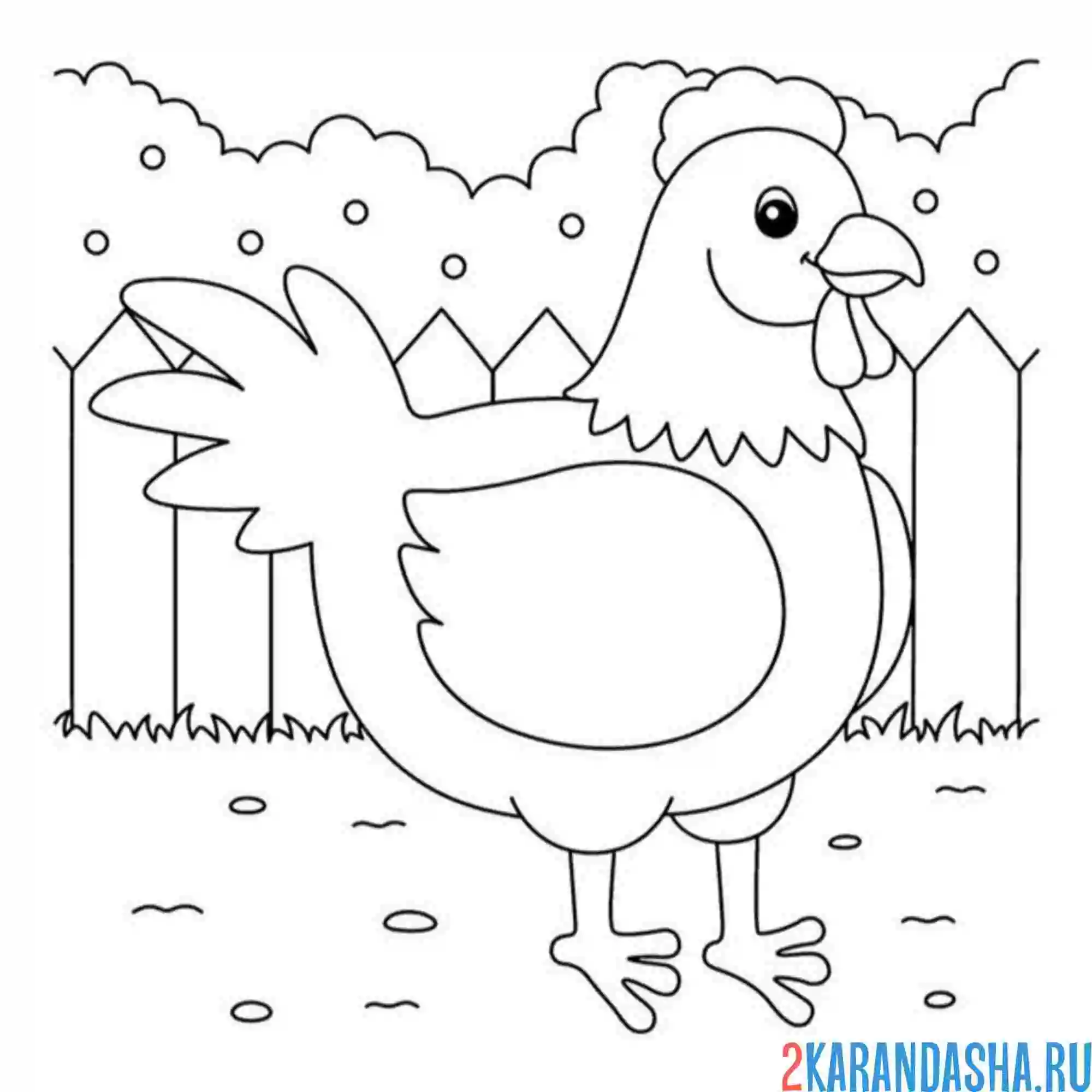 Раскраска курица во дворе