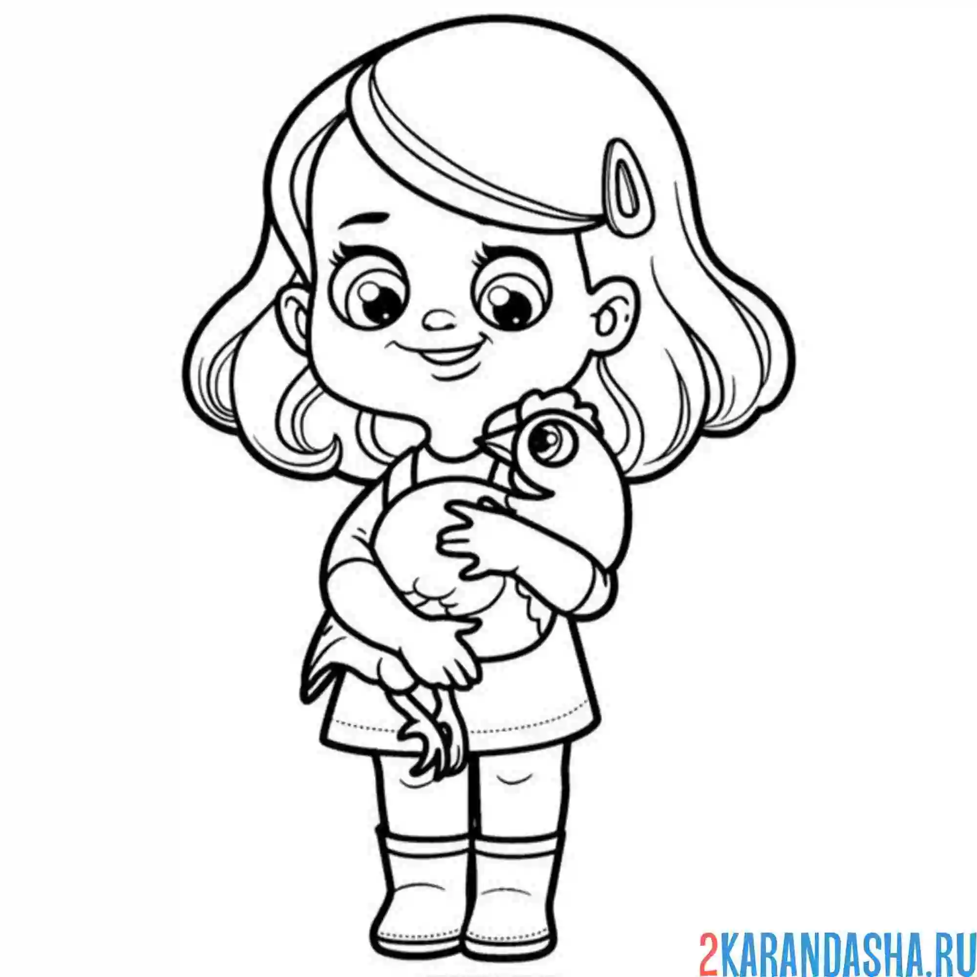 Раскраска девочка и курочка