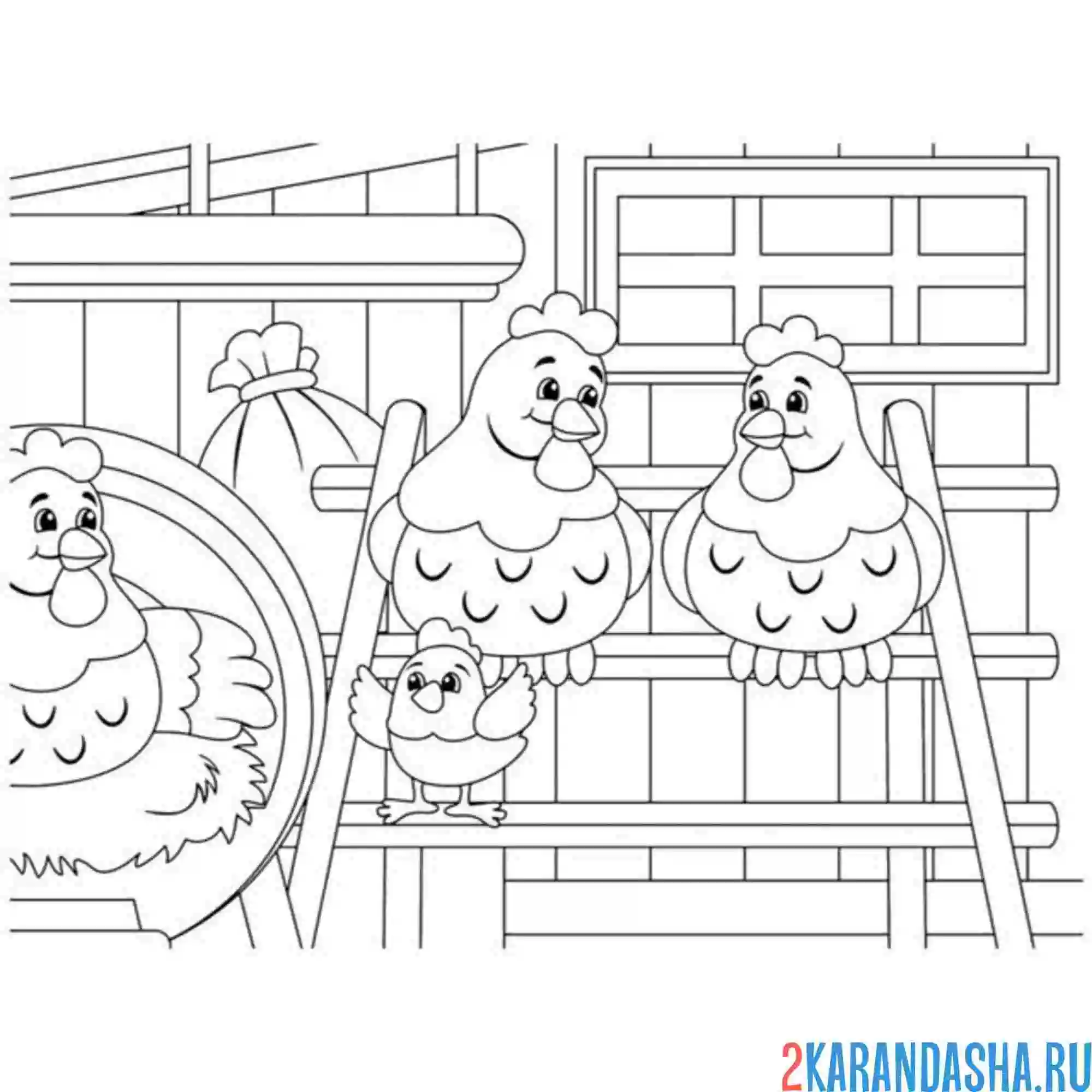 Раскраска курицы на насесте
