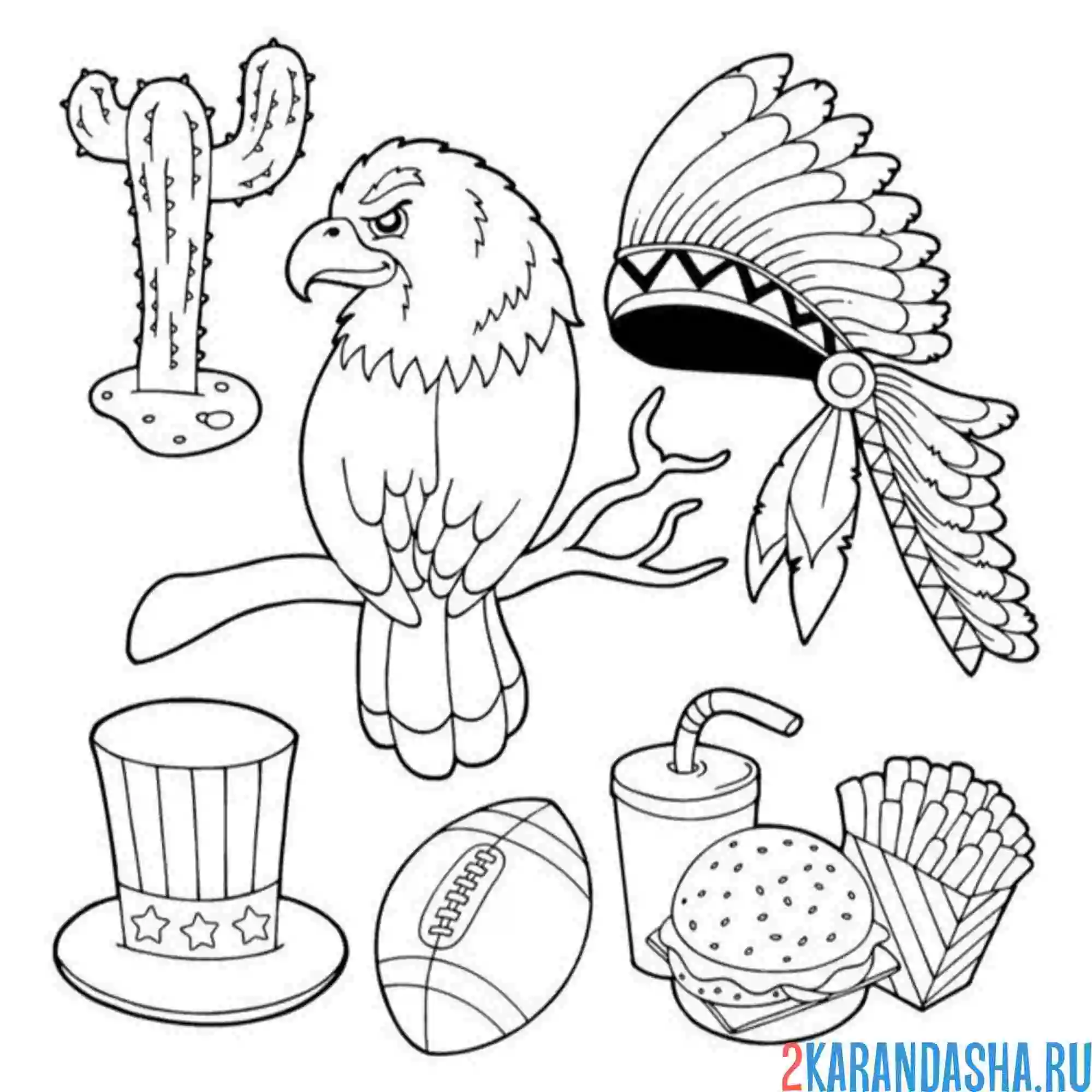 Раскраска индейцы и орел