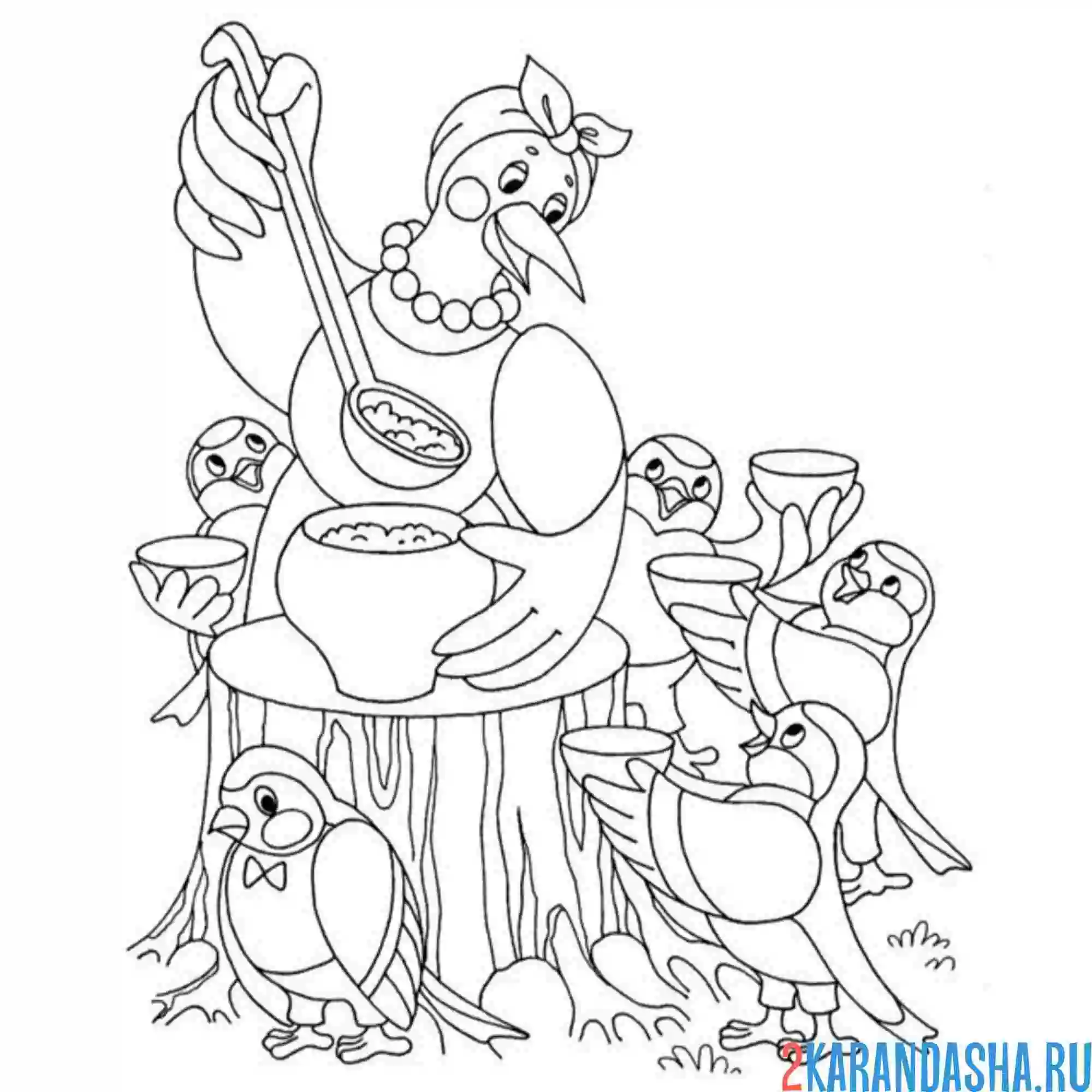 Раскраска сорока-белобока кашу сварила