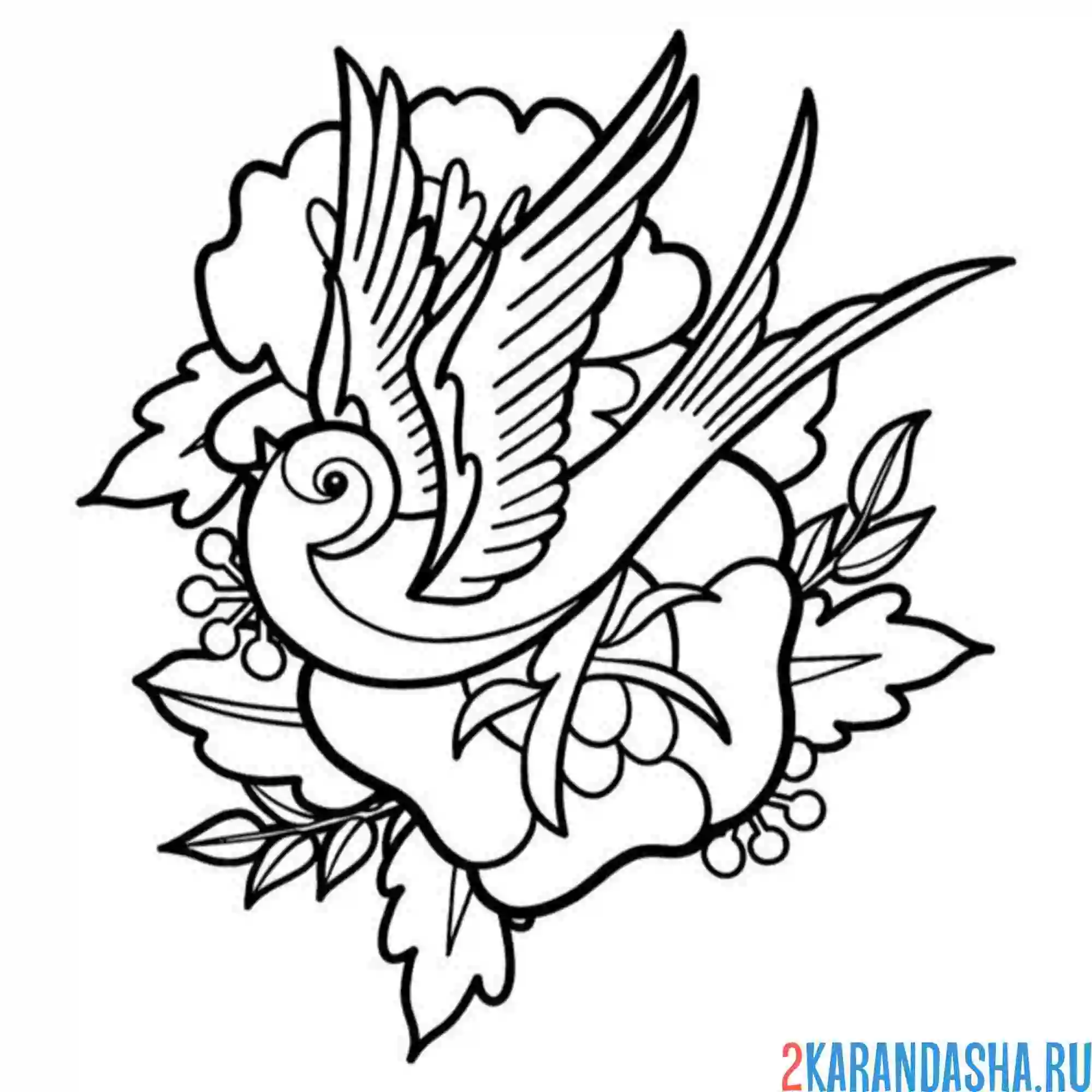 Раскраска ласточка на цветке