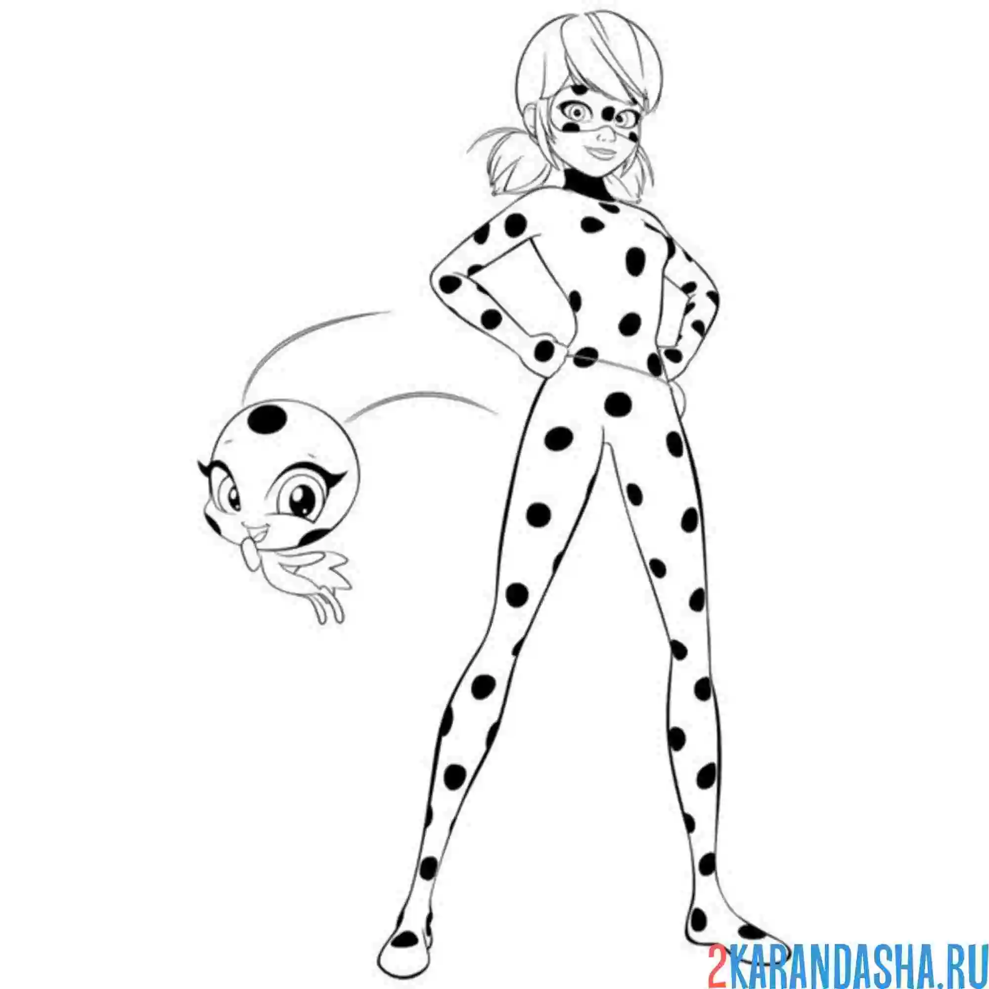 Раскраска леди баг в костюме и ее  тикки