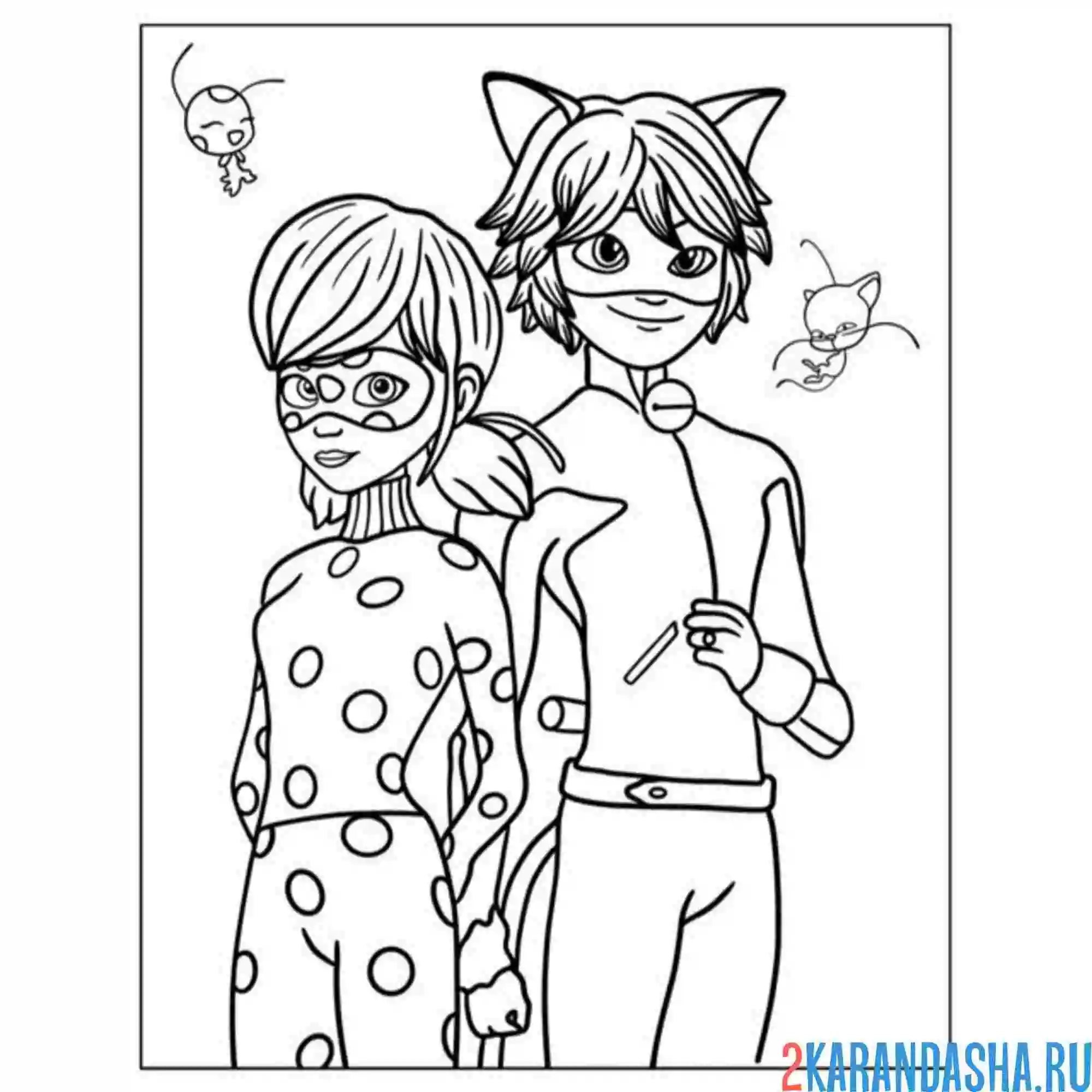 Раскраска супер-кот и леди баг пара