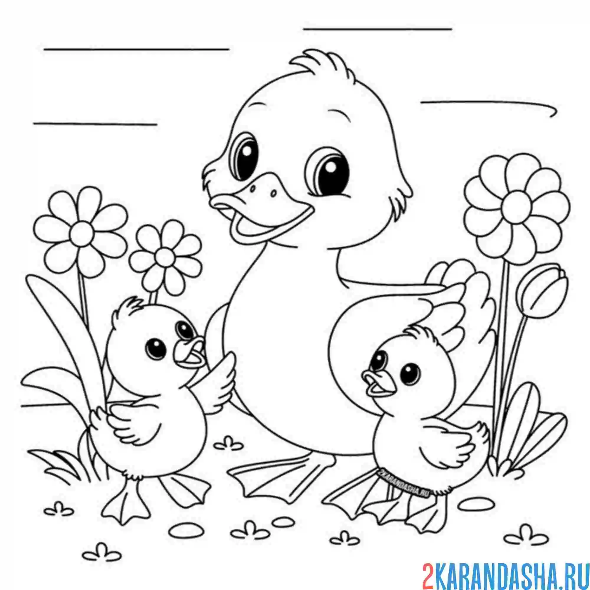 Раскраска мама гусыня и ее птенцы