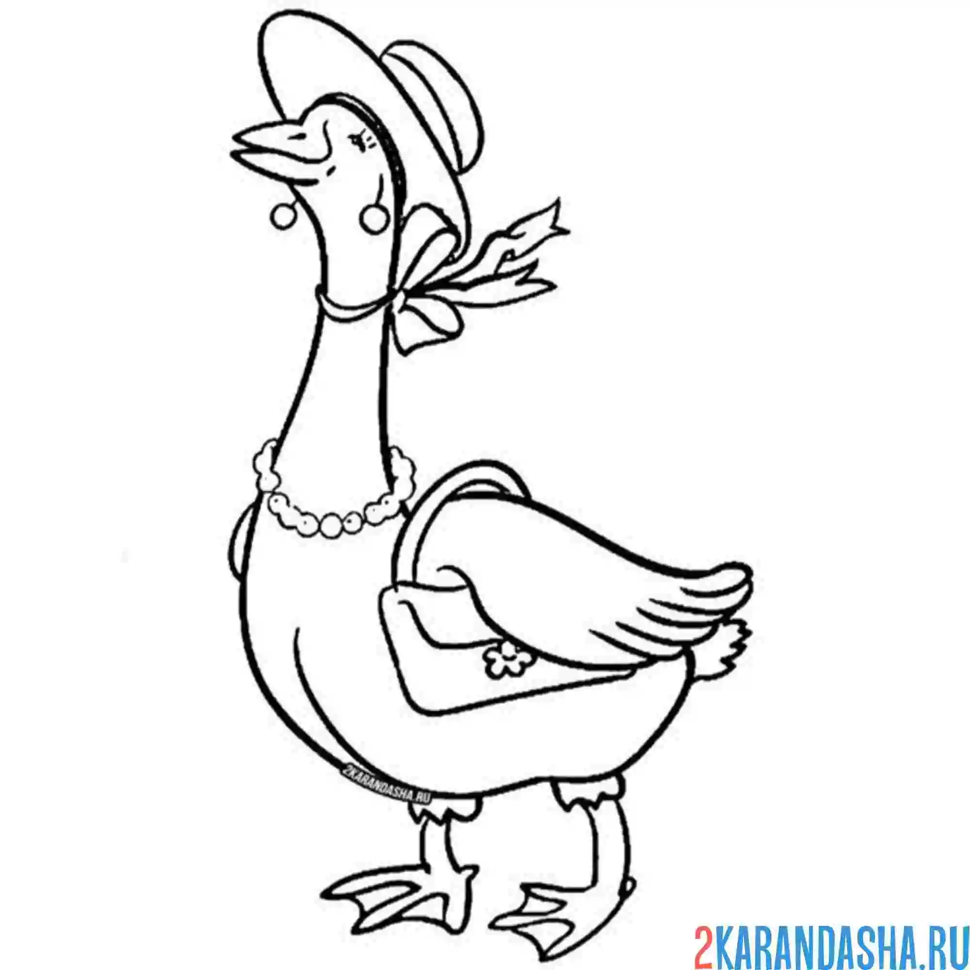 Раскраска гусыня гусь в шляпе