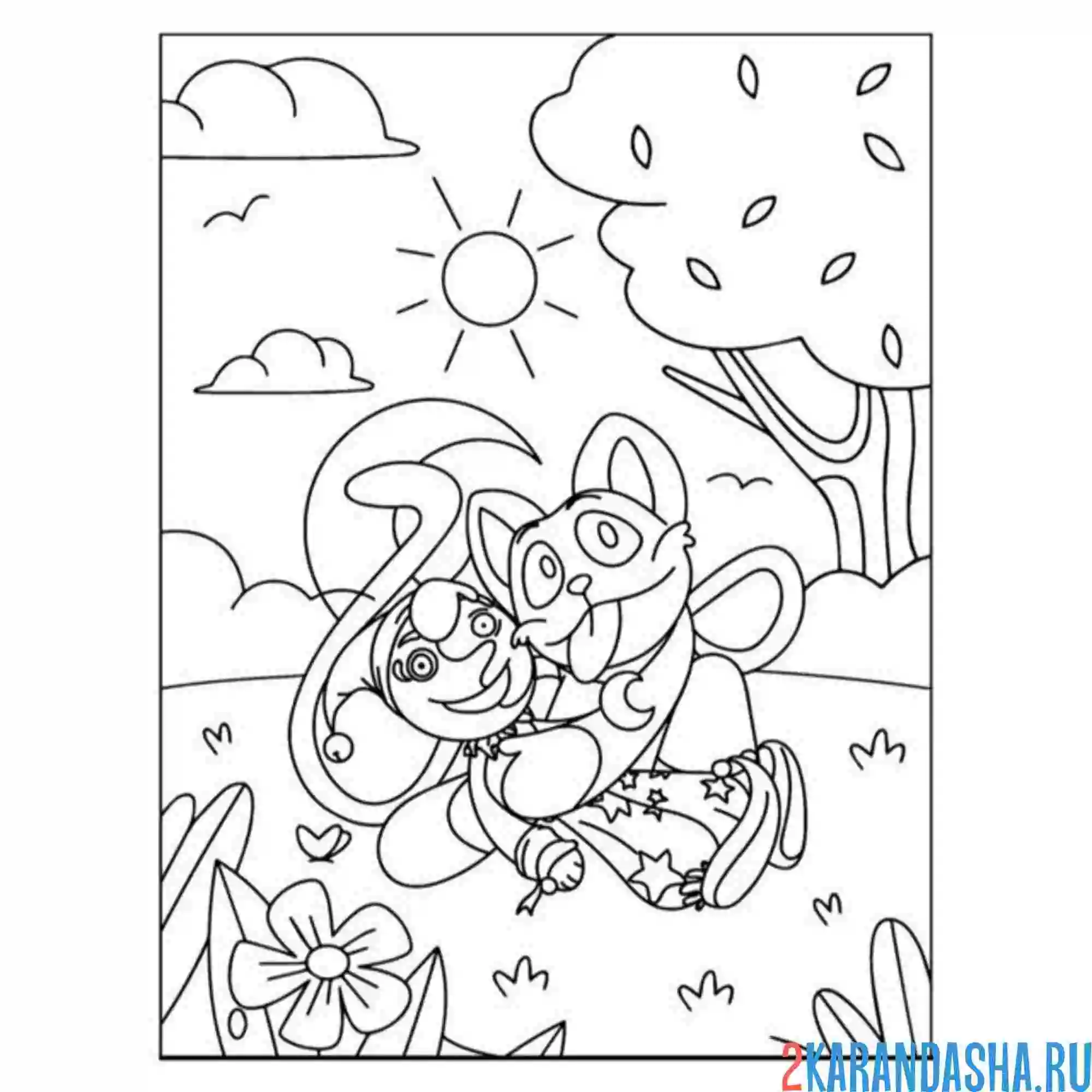 Раскраска catnap в лесу