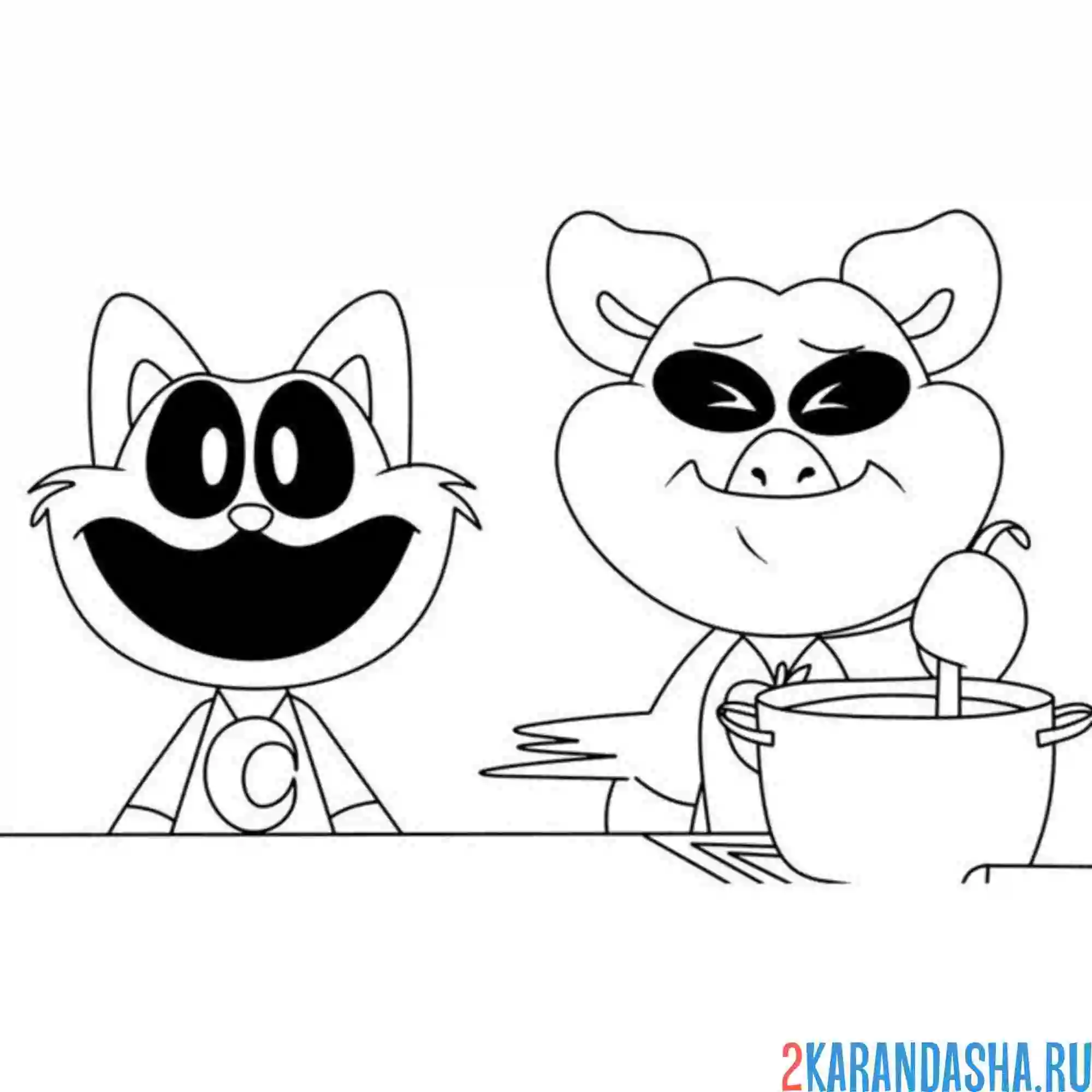 Раскраска catnap и picky piggy