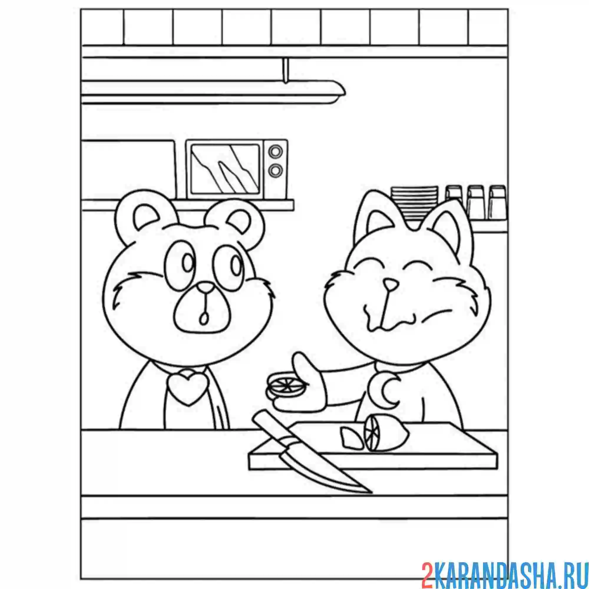 Раскраска catnap на кухне