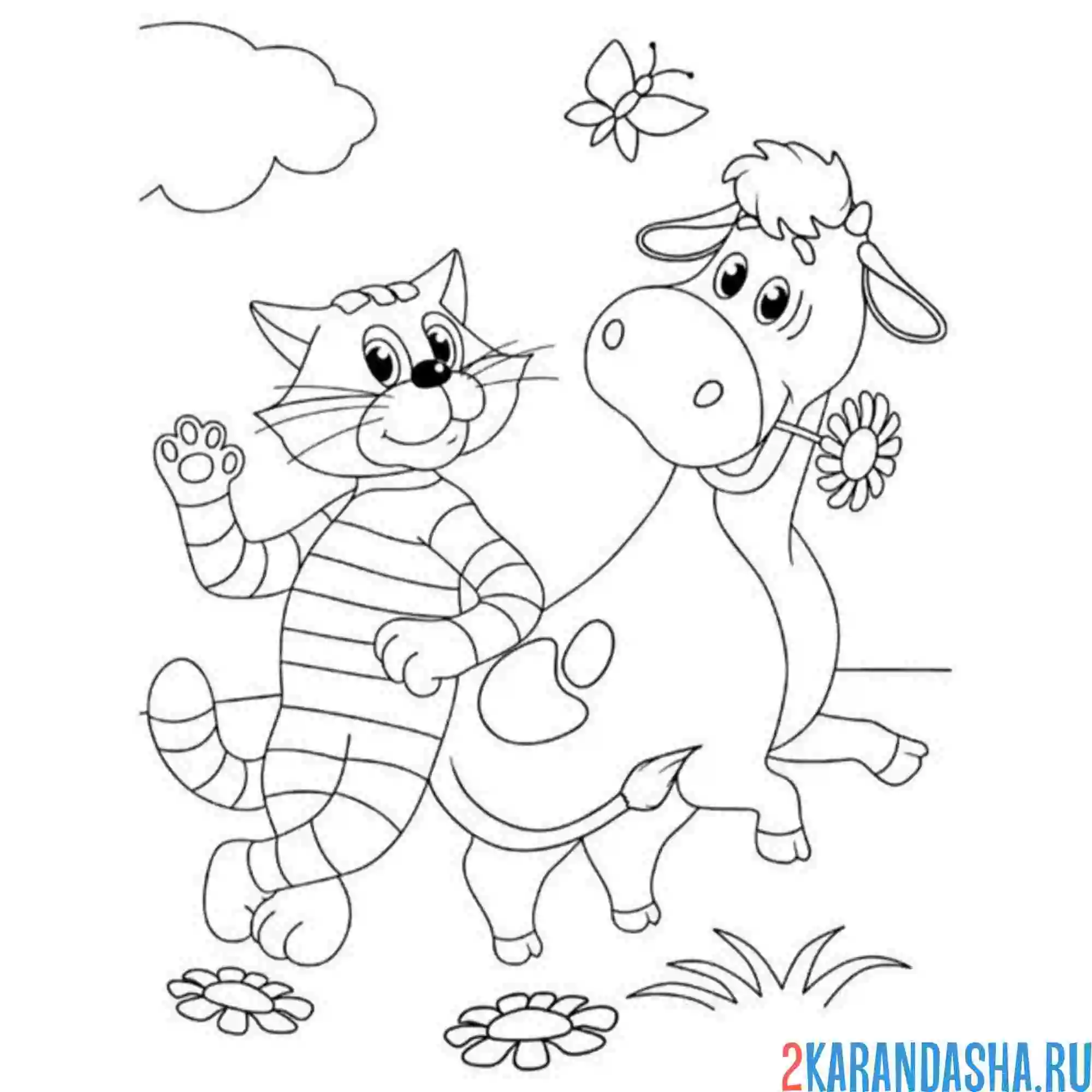 Раскраска мурка и матроскин простоквашино