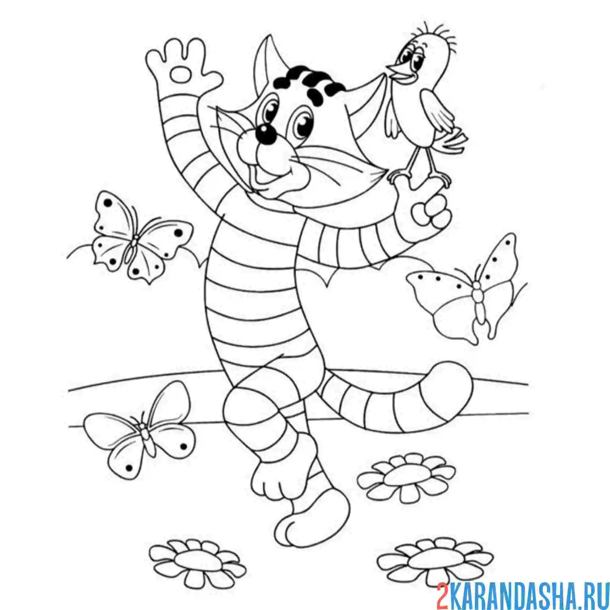 Раскраска кот матроскин и галчонок