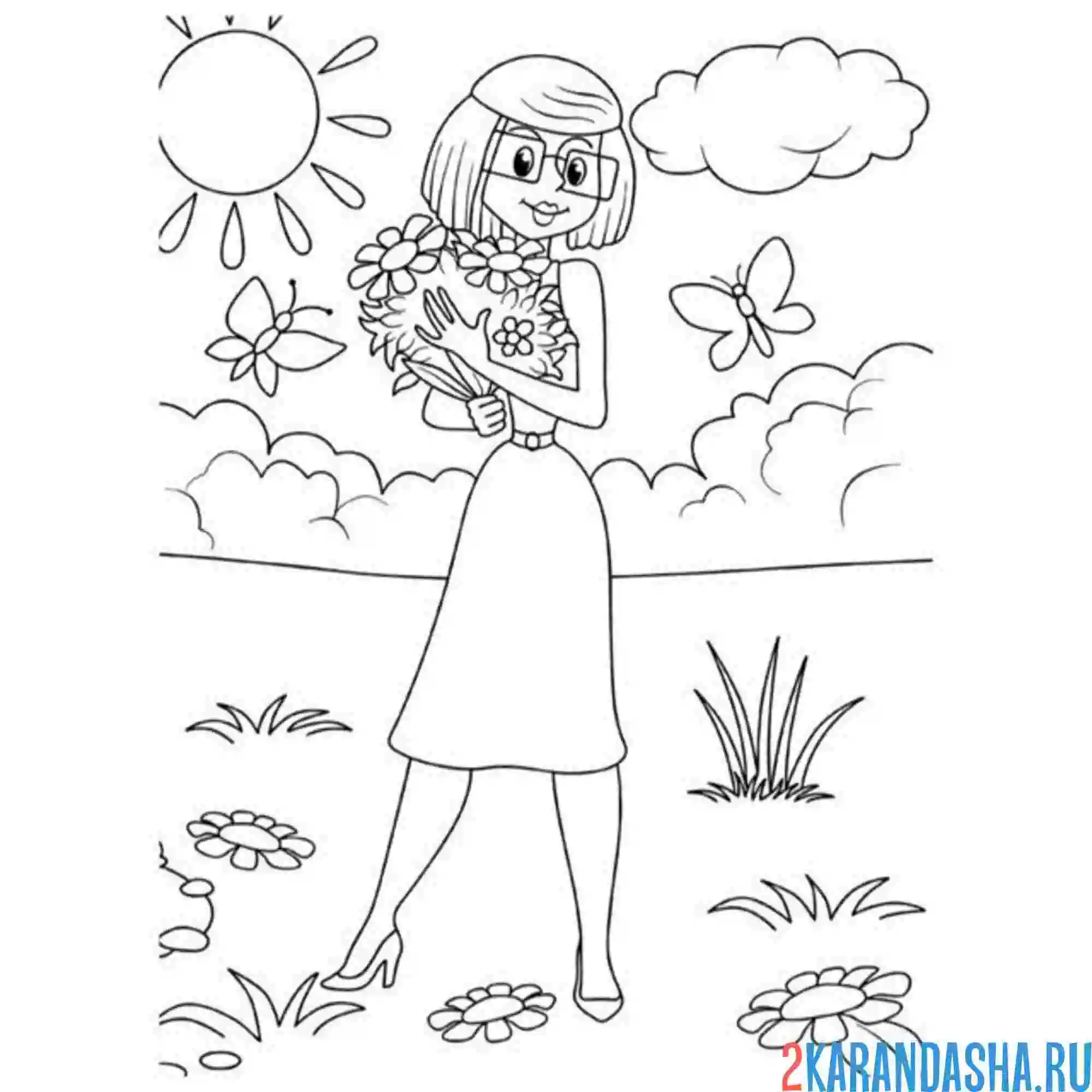 Раскраска мама нарвала цветов