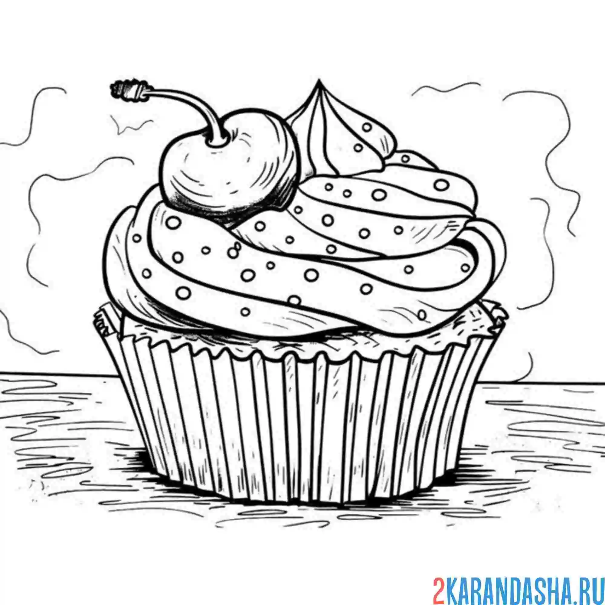 Раскраска кексик с вишней