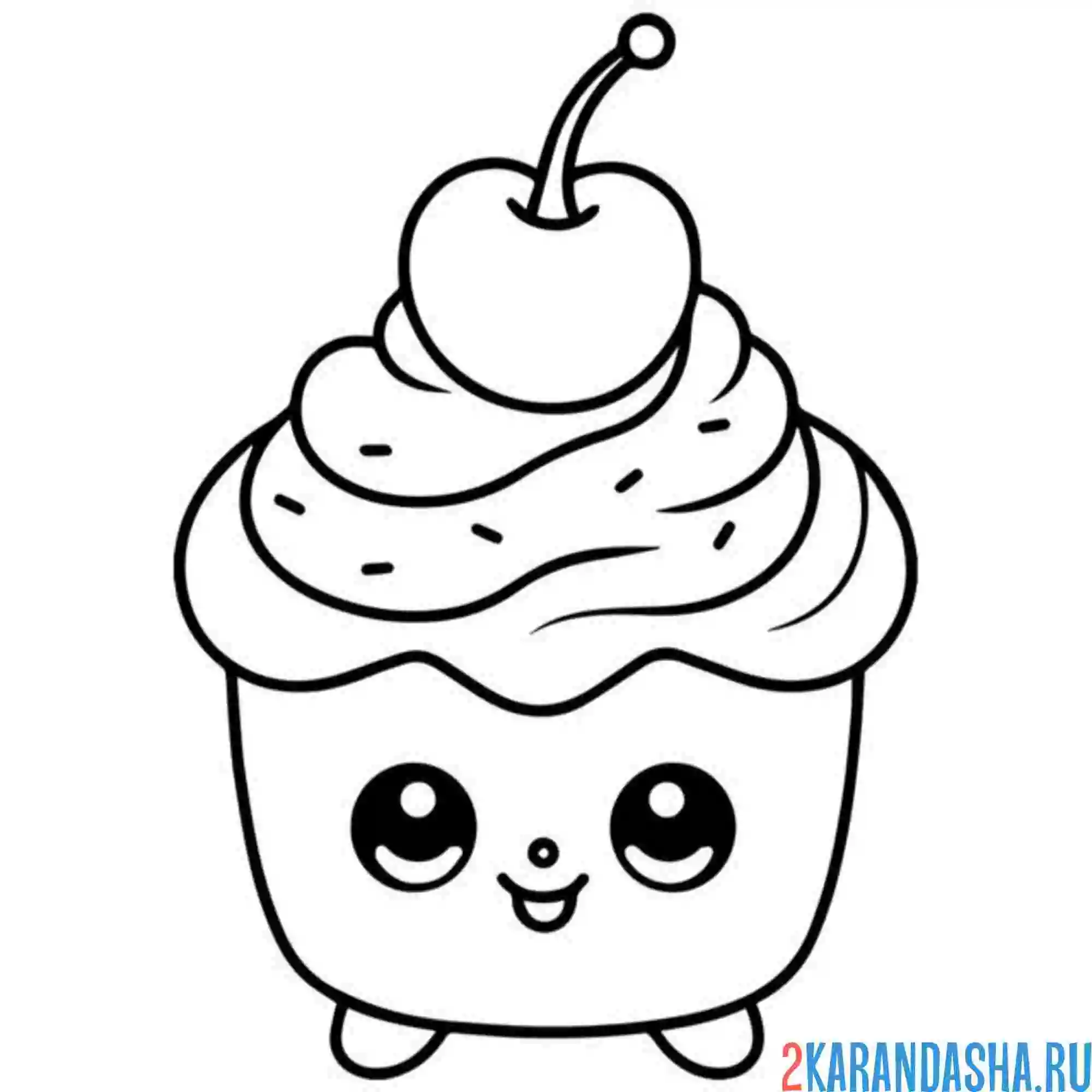 Раскраска вкусный кекс с вишней