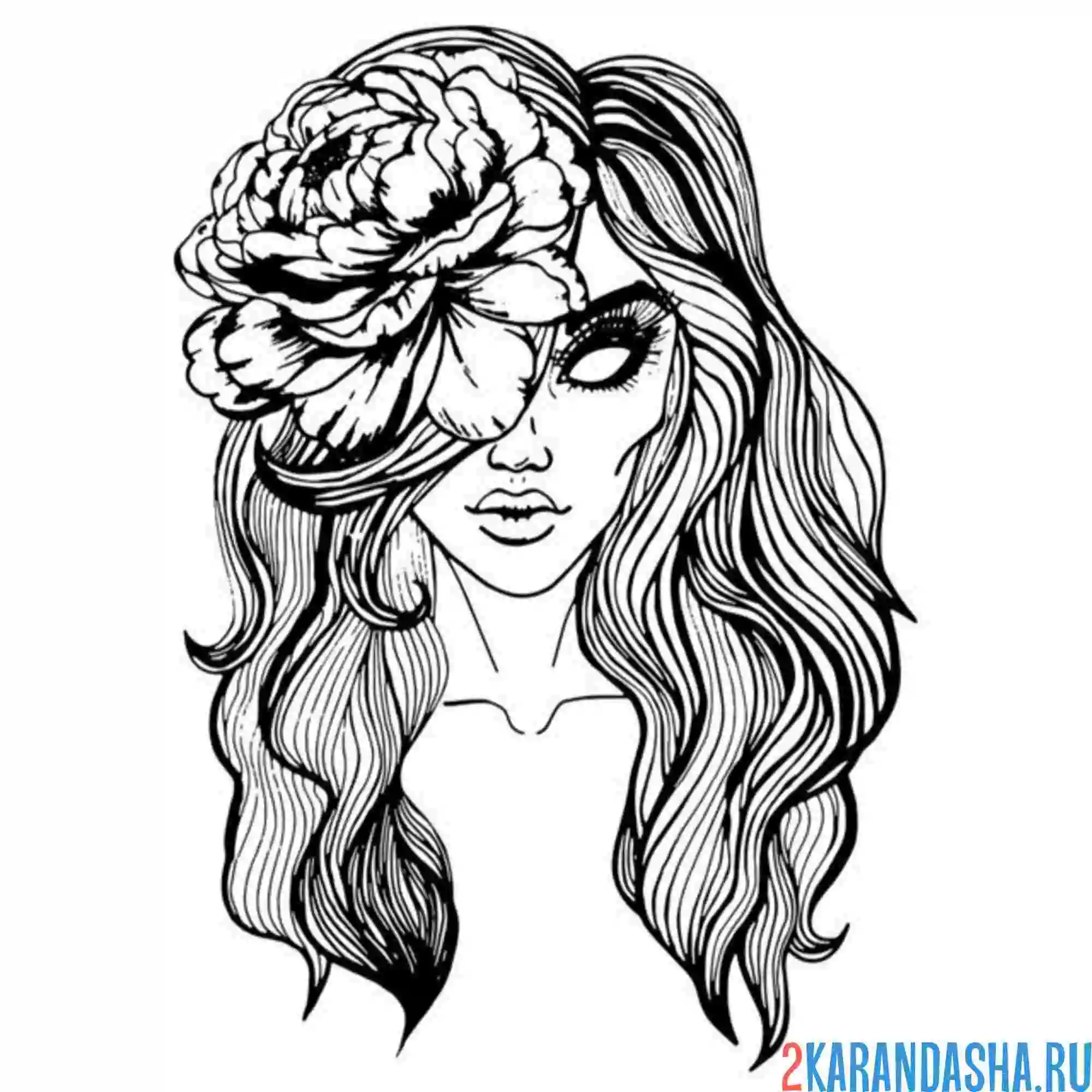 Раскраска девушка с пионом тату