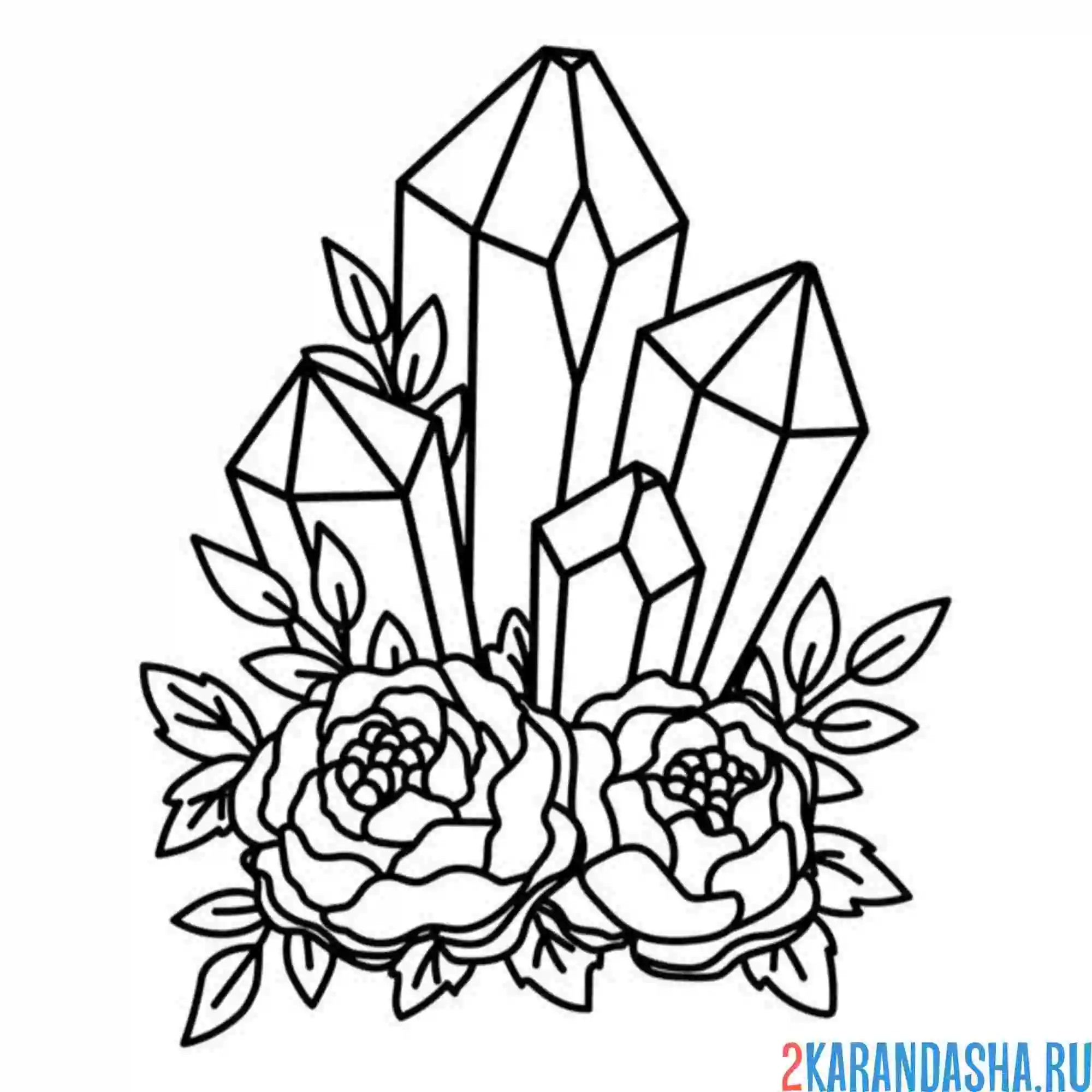 Раскраска пионы и алмазы