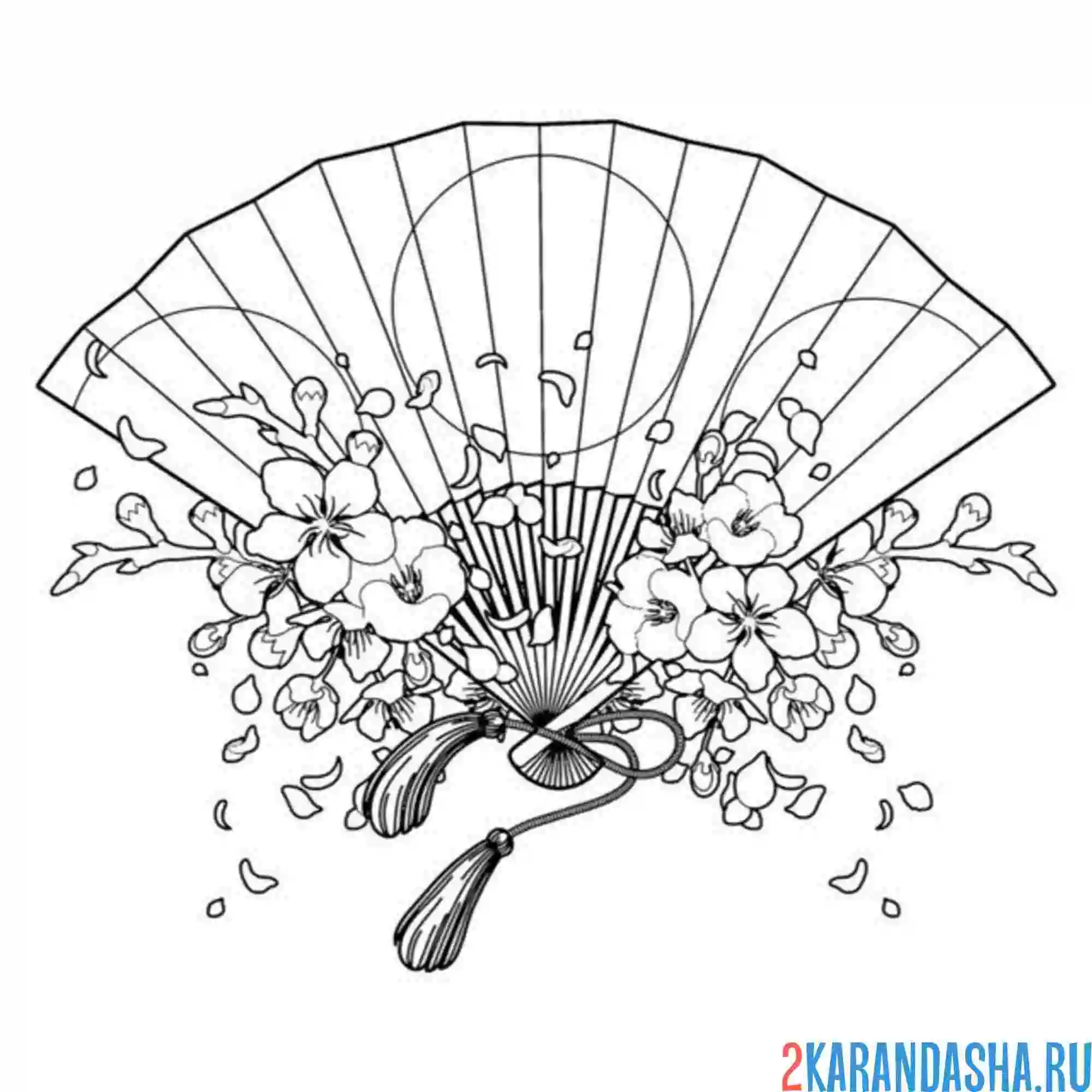 Раскраска веер с сакурой