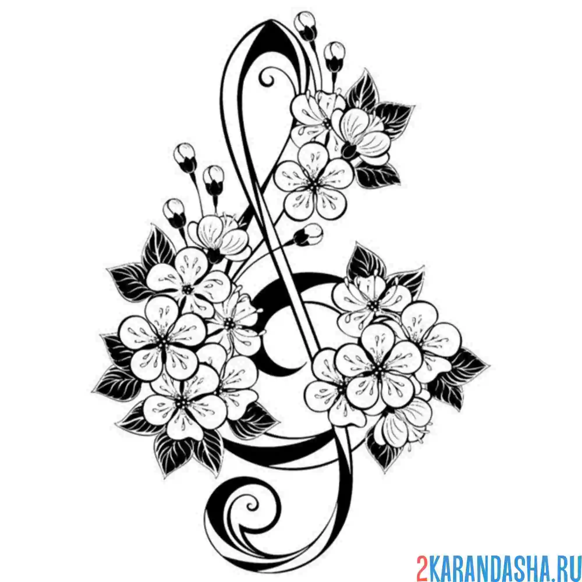 Раскраска нота сакура тату