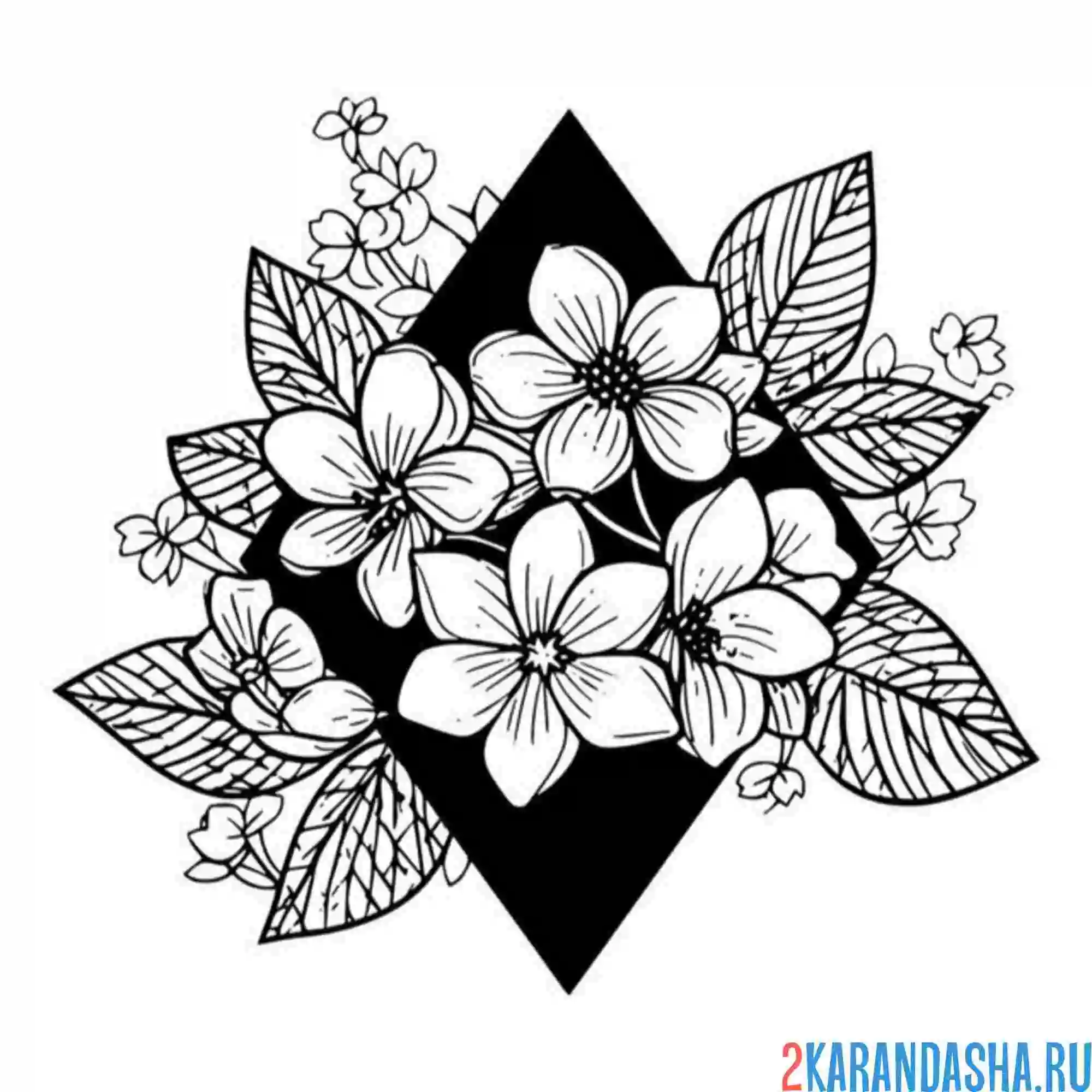 Раскраска тату ромб с сакурой