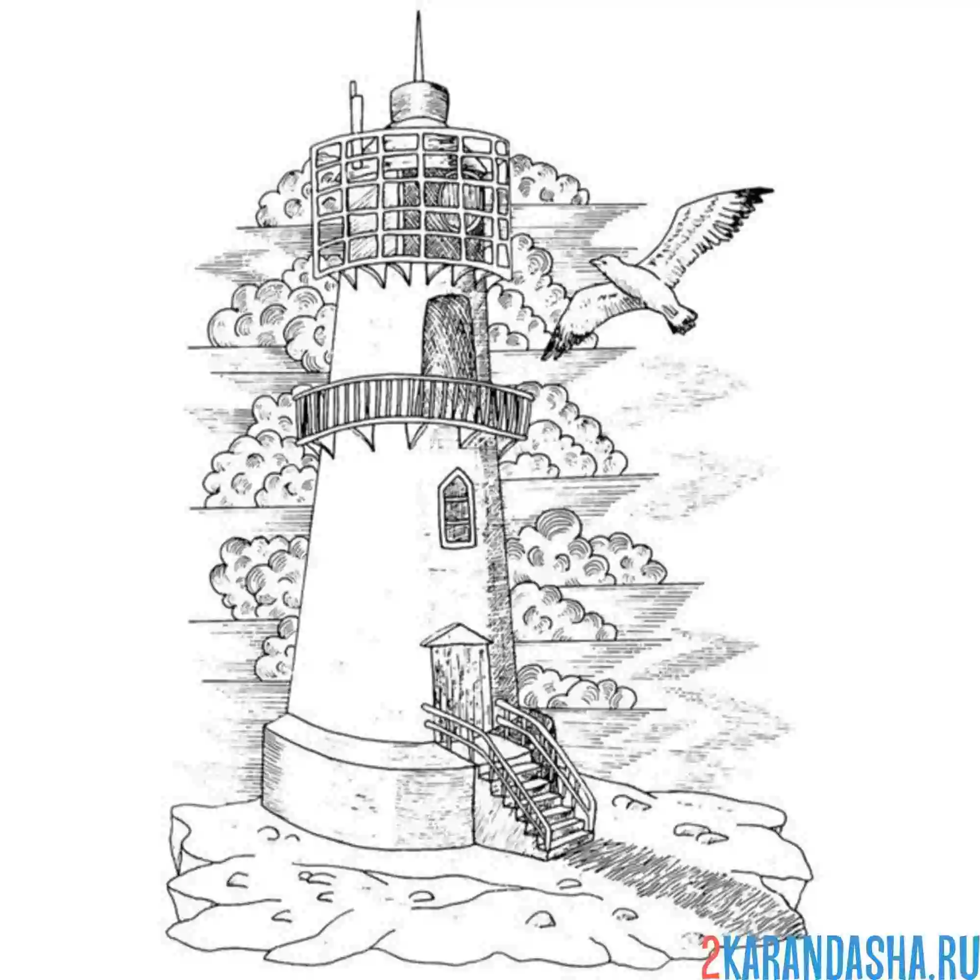 Раскраска маяк и чайка