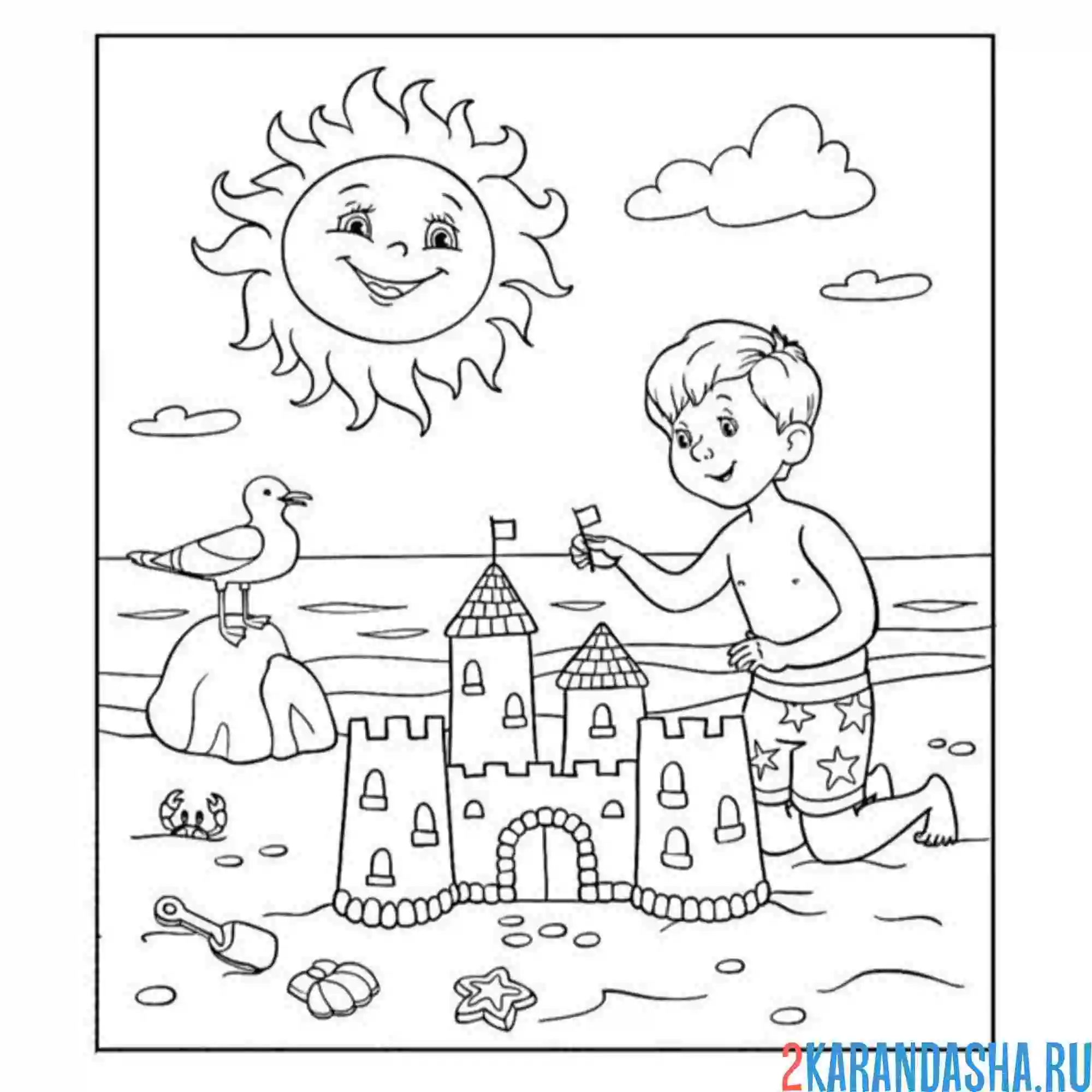 Раскраска чайка солнце пляж лето