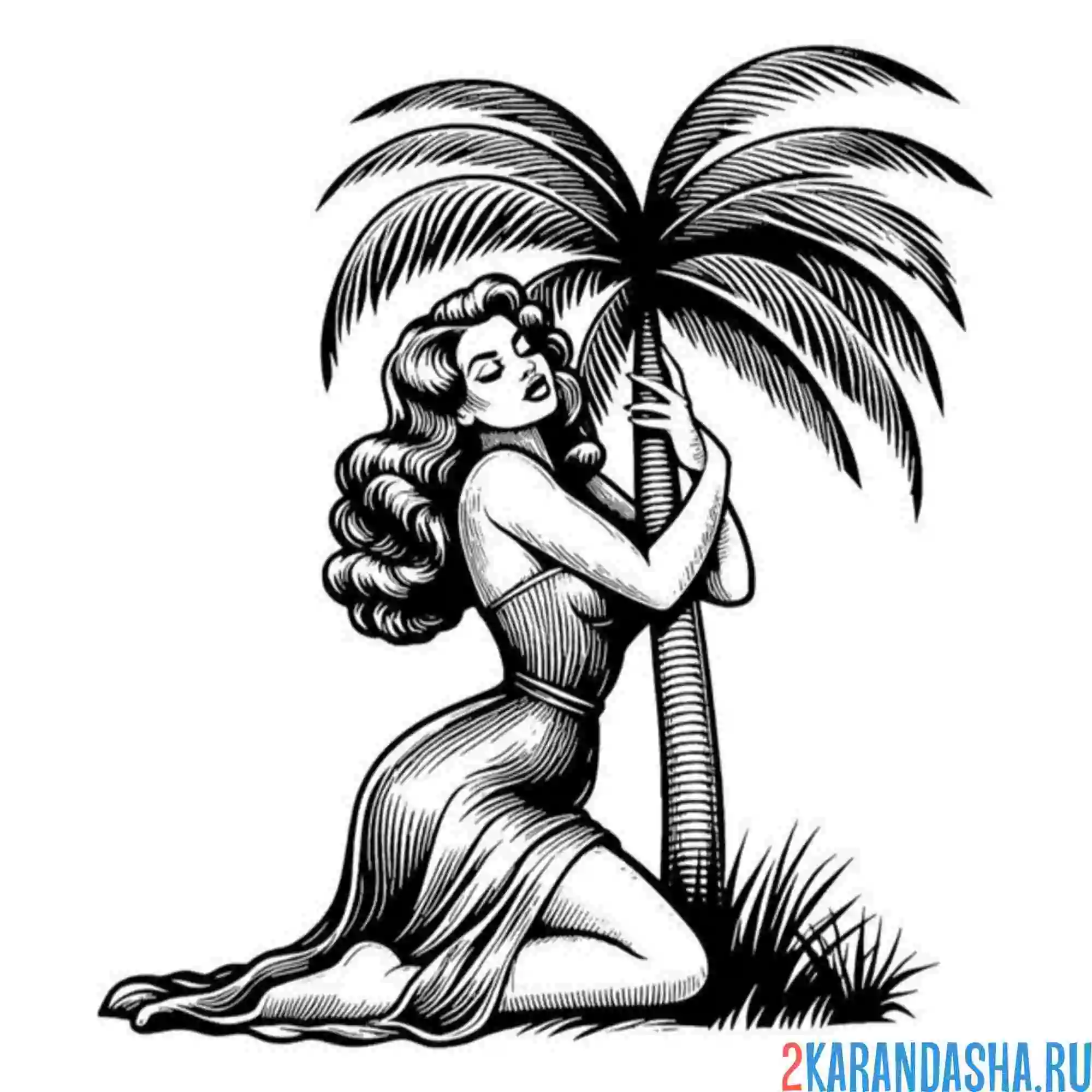 Раскраска девушки любят пальмы