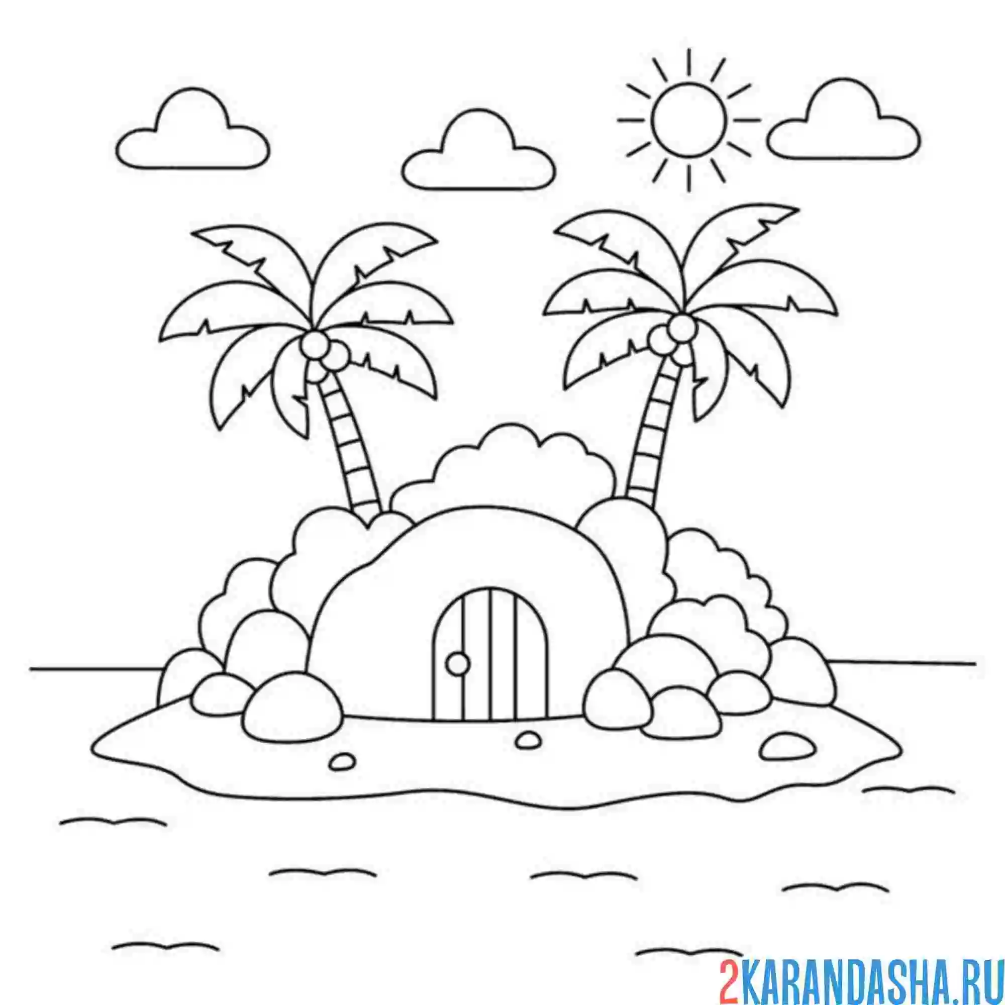 Раскраска остров с двумя пальмами