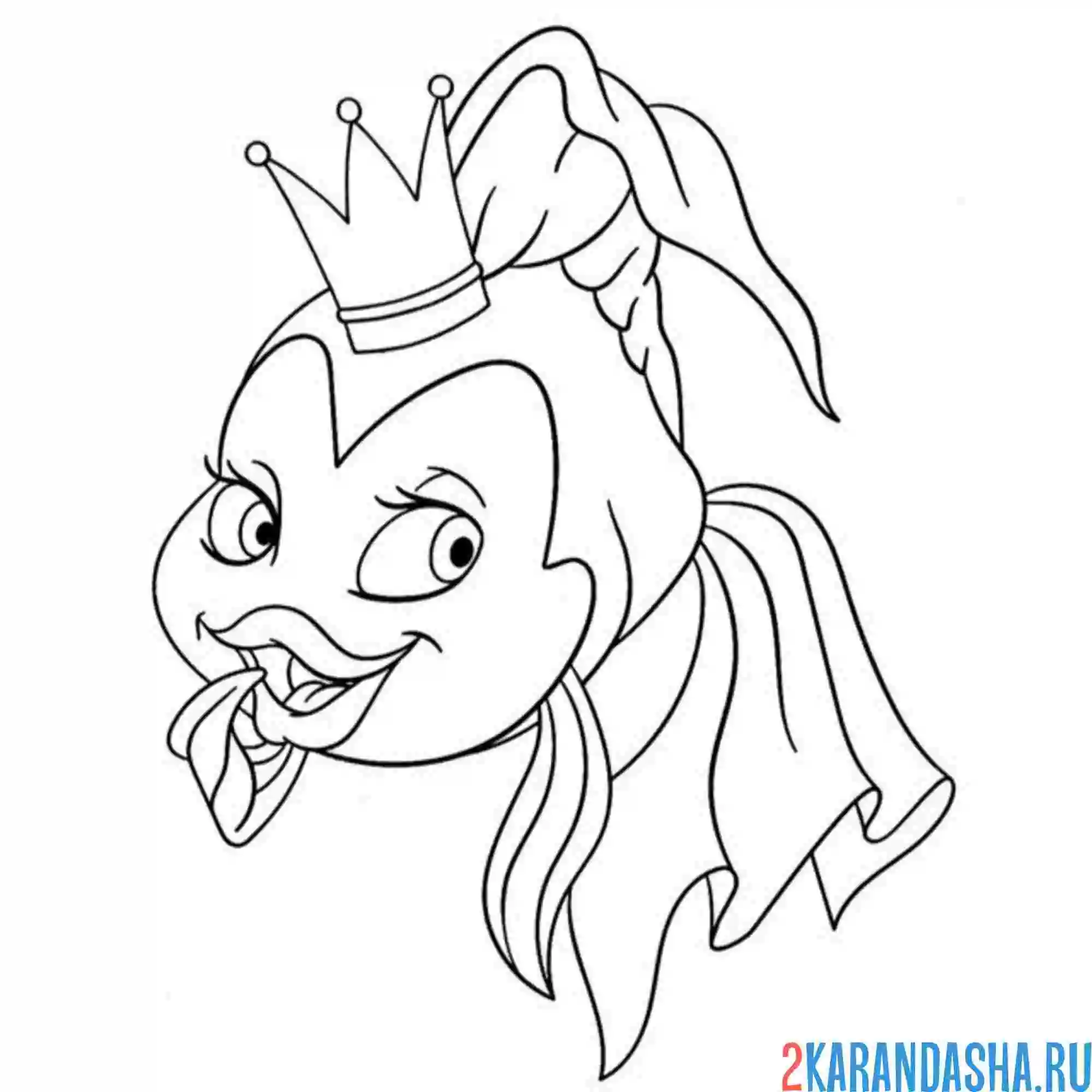 Раскраска принцесса золотая рыбка
