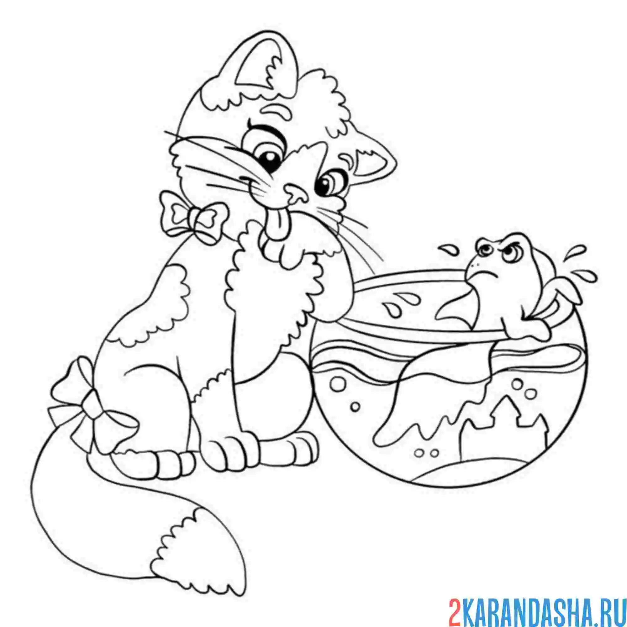 Раскраска котик наблюдает за рыбкой в аквариуме