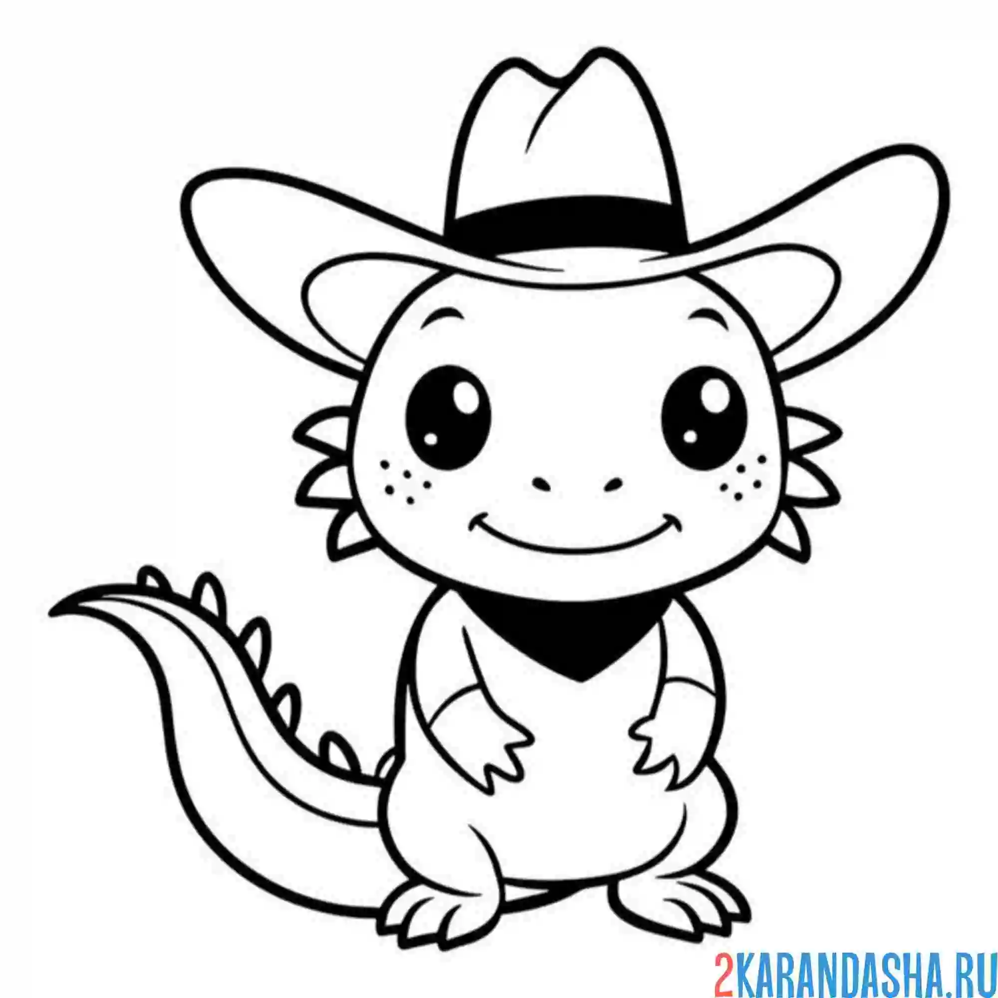 Раскраска аксолотль ковбой