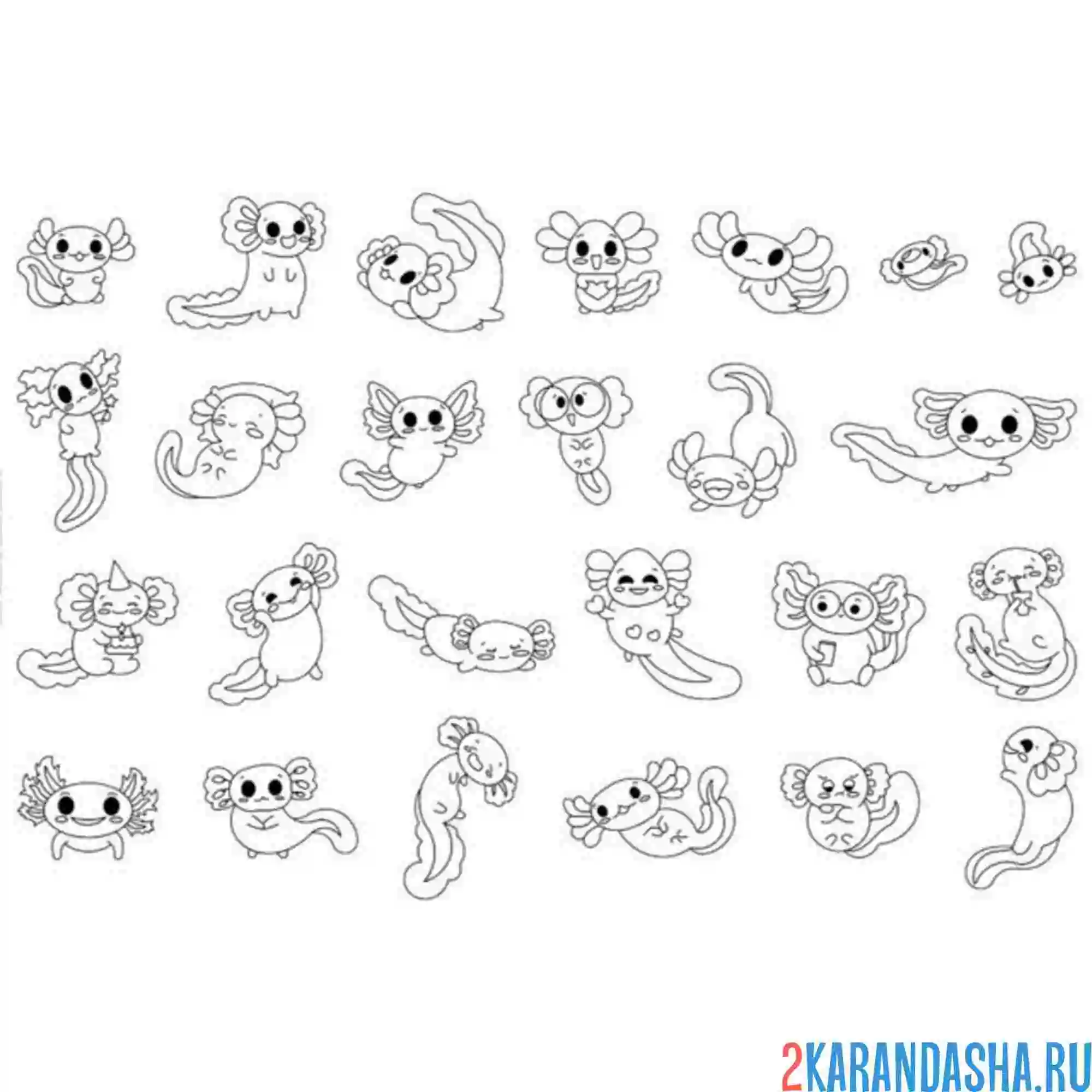 Раскраска аксолотль наклейки