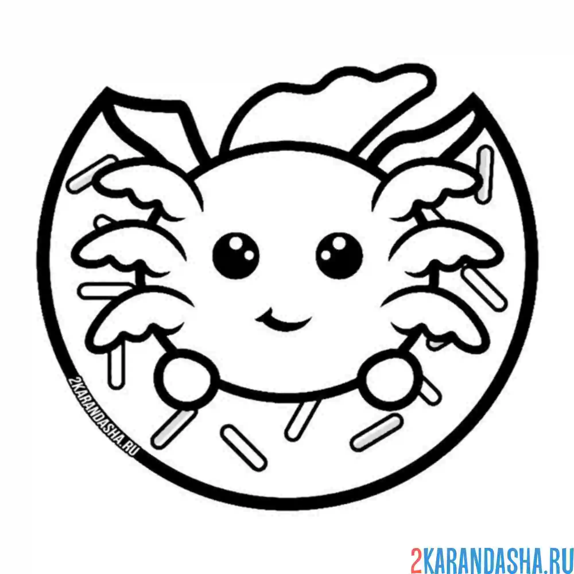 Раскраска аксолотль пончик