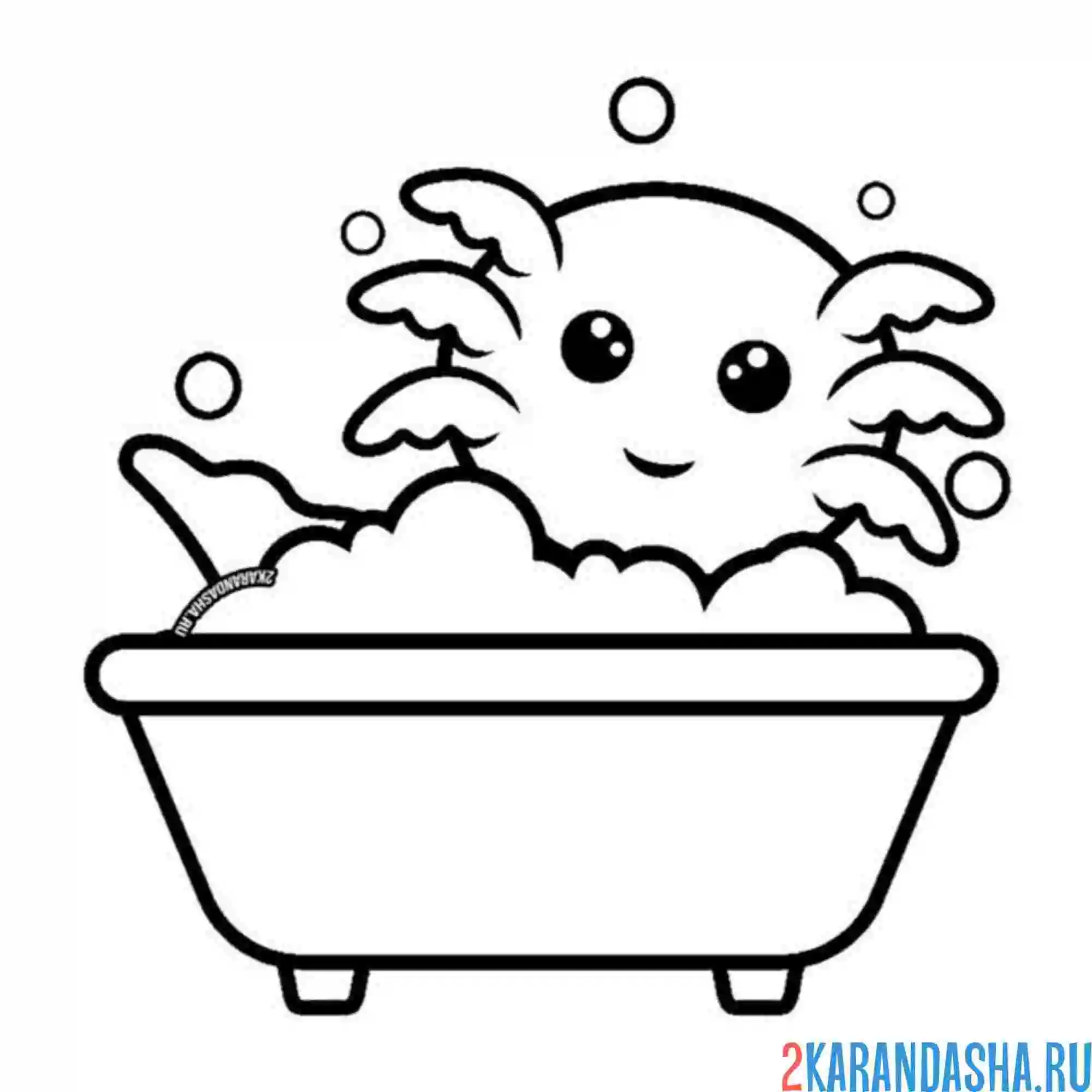 Раскраска аксолотль в ванне