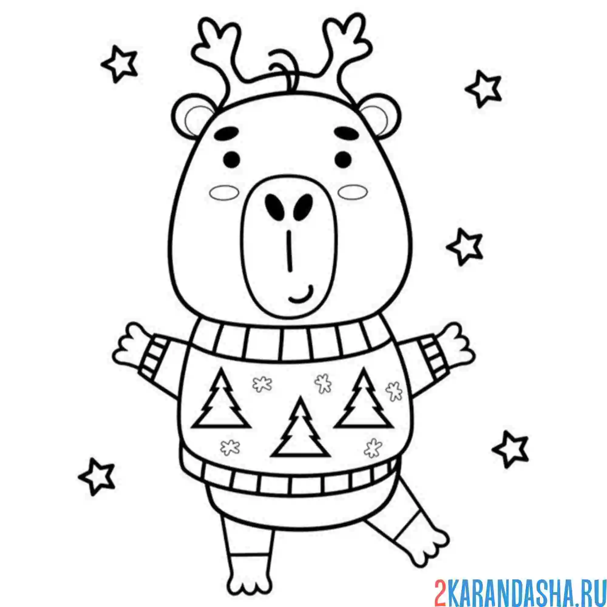 Раскраска капибара в свитере