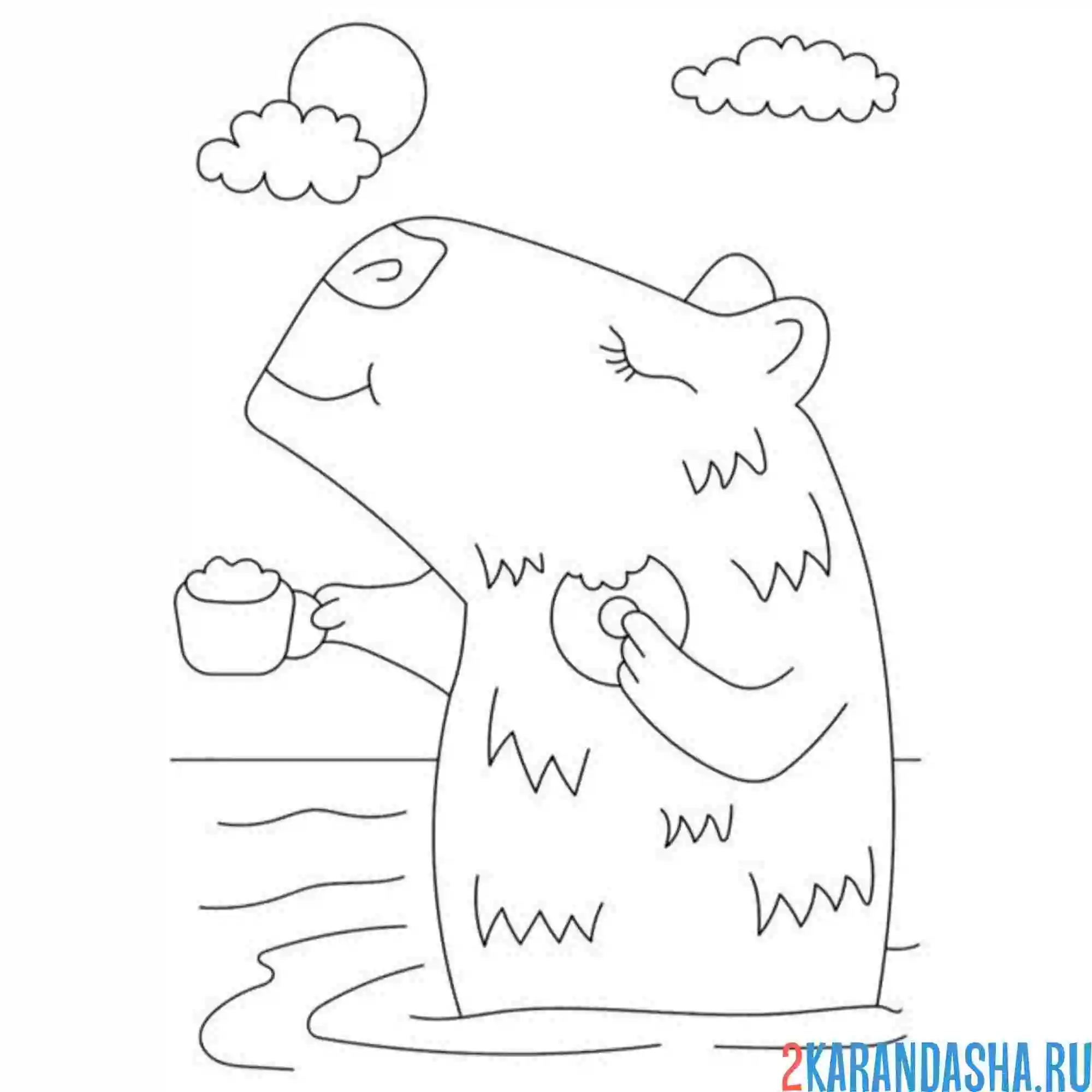 Раскраска капибара пьет кофе