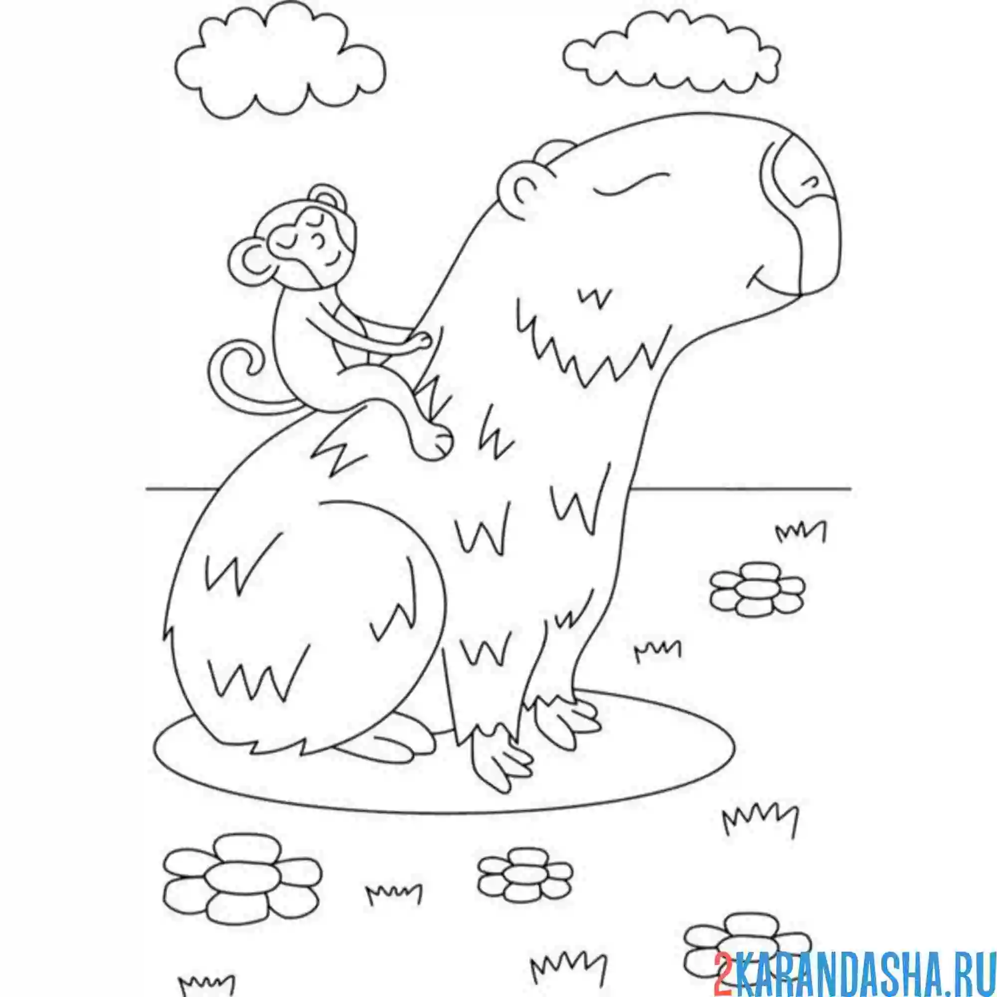 Раскраска капибара и обезьянка