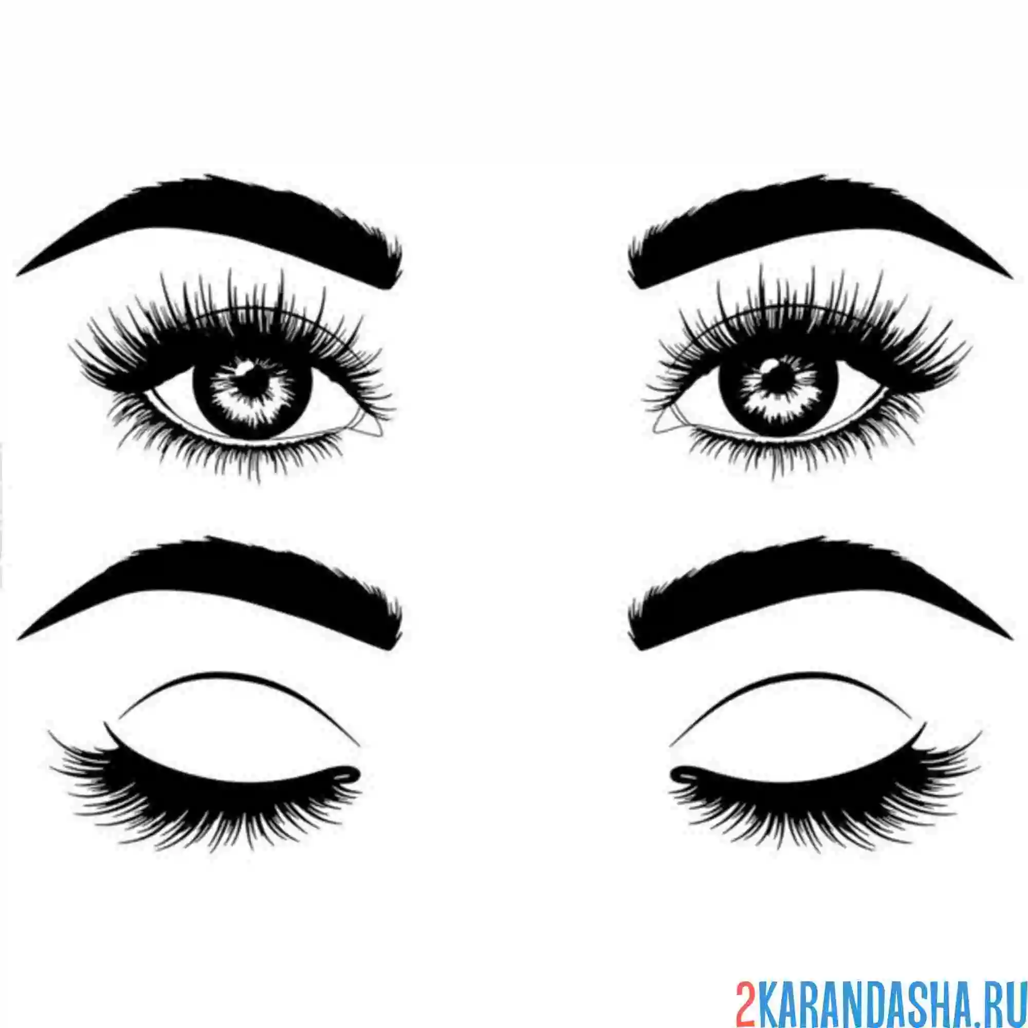 Раскраска открытые и закрытые глаза